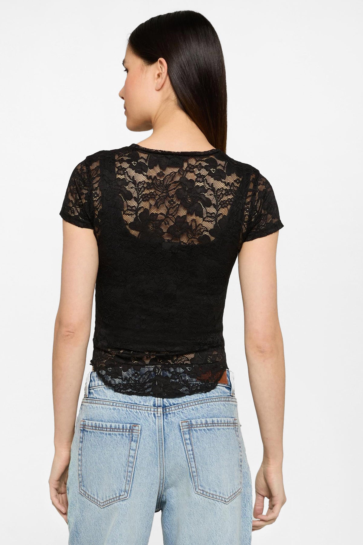 T-shirt in pizzo - Black