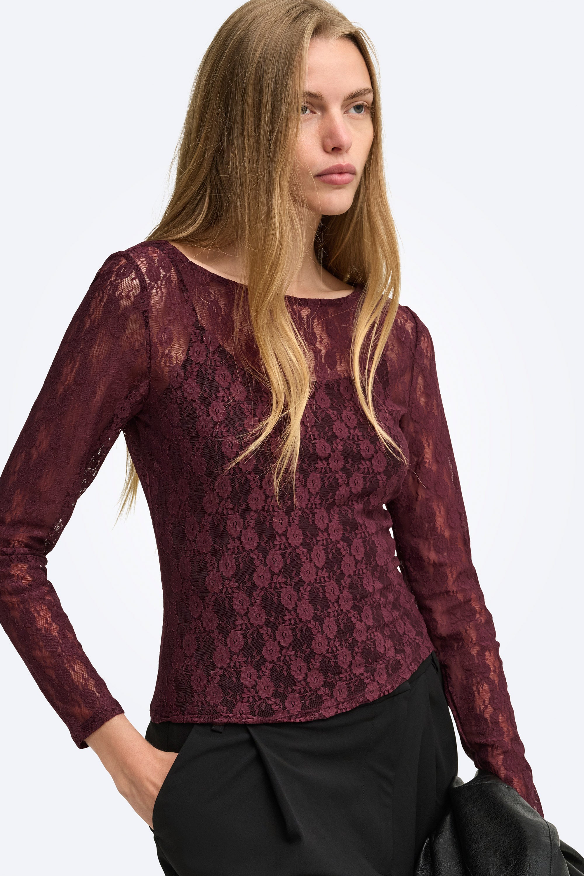 ONLNIKITA Spitzen Langarmshirt - Decadent Chocolate