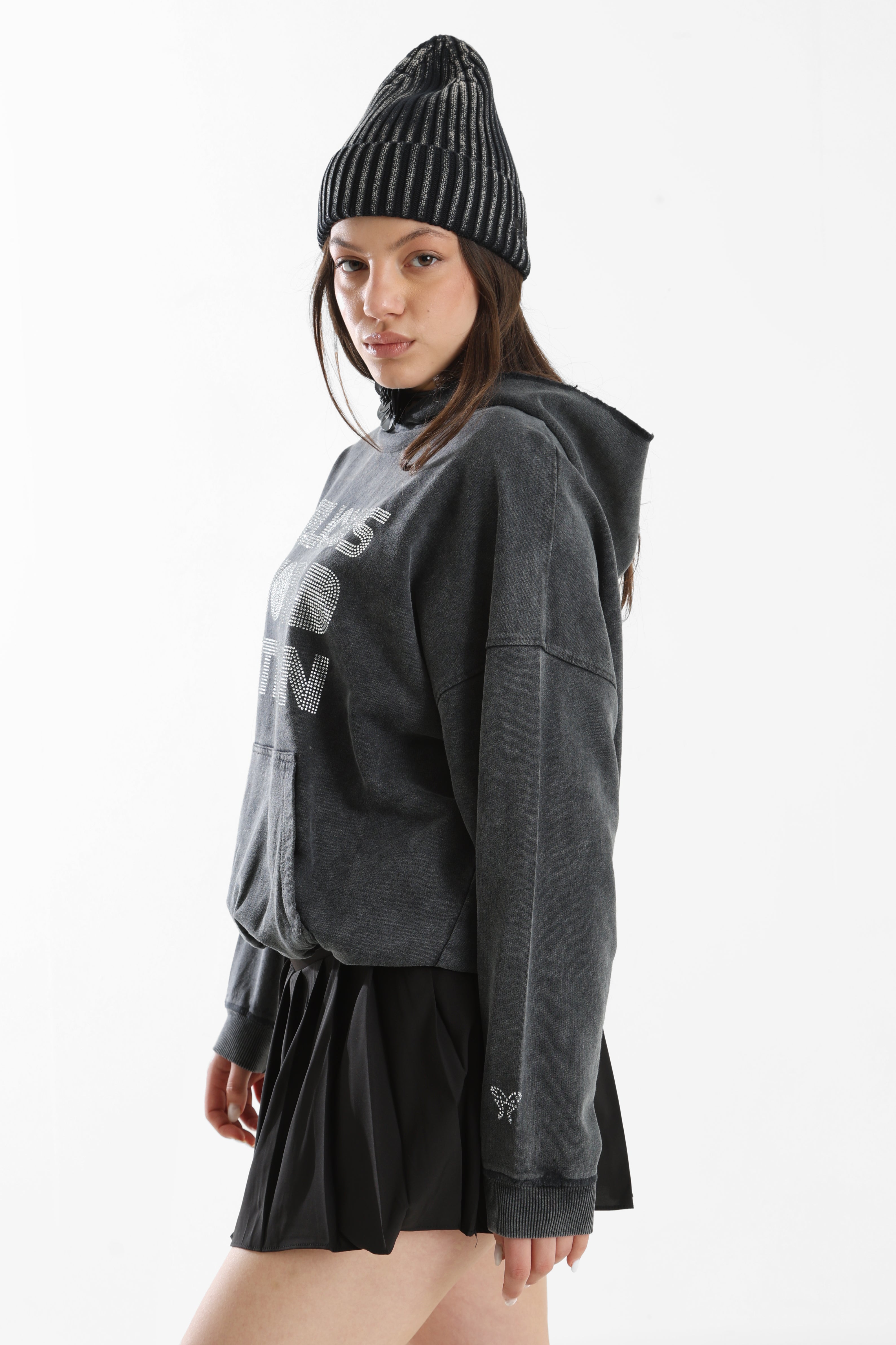 Hooded sweatshirt - Black Washed