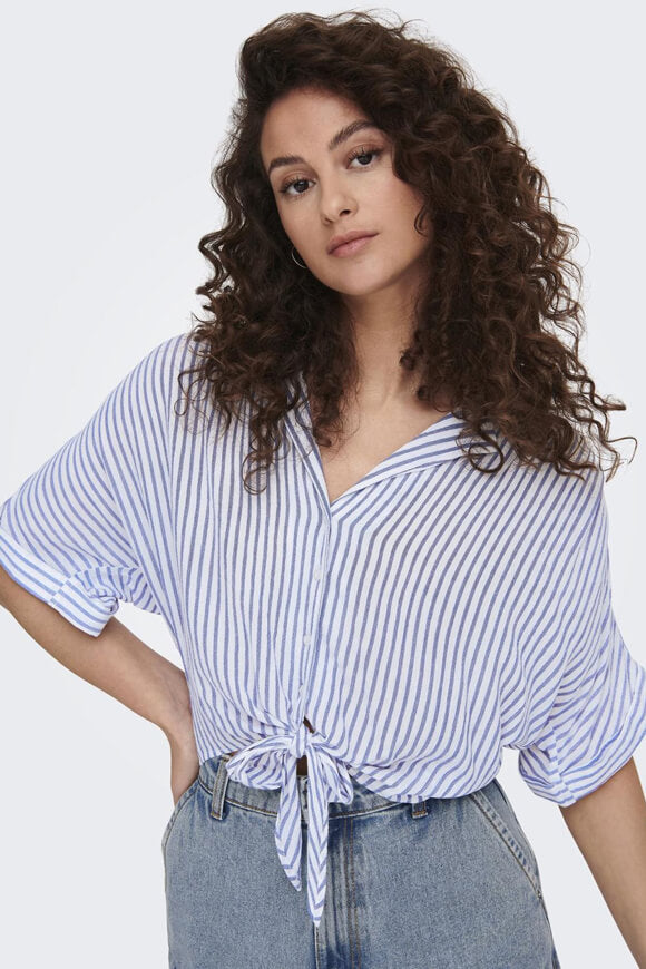 Paula Blouse en seersucker - Cloud Dancer + Balsam Green