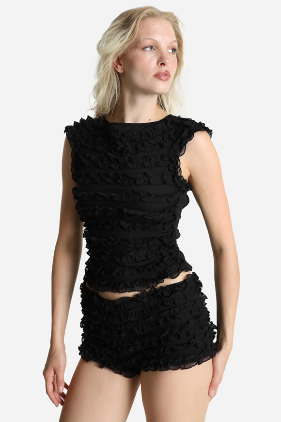 Crop Top dos nu à volants - Noir