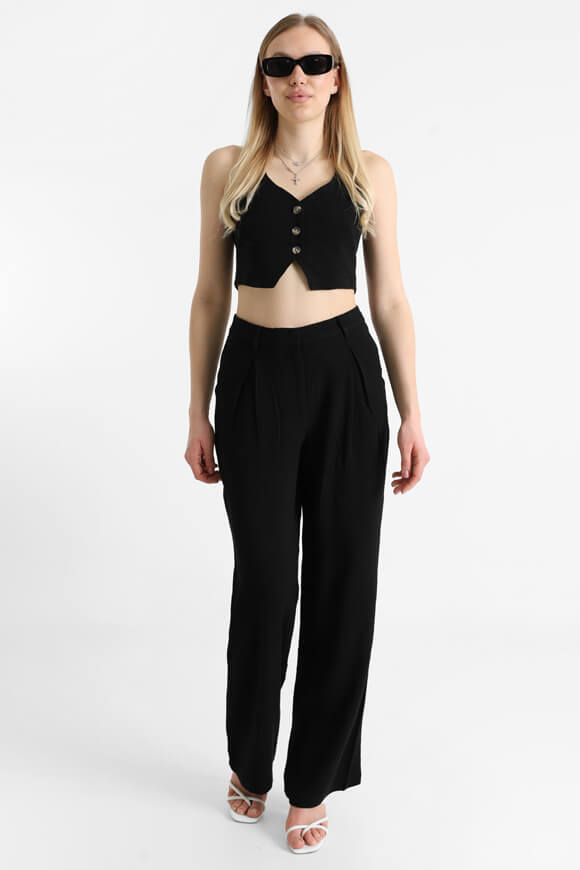 Leinen Neckholder Crop Top - Schwarz