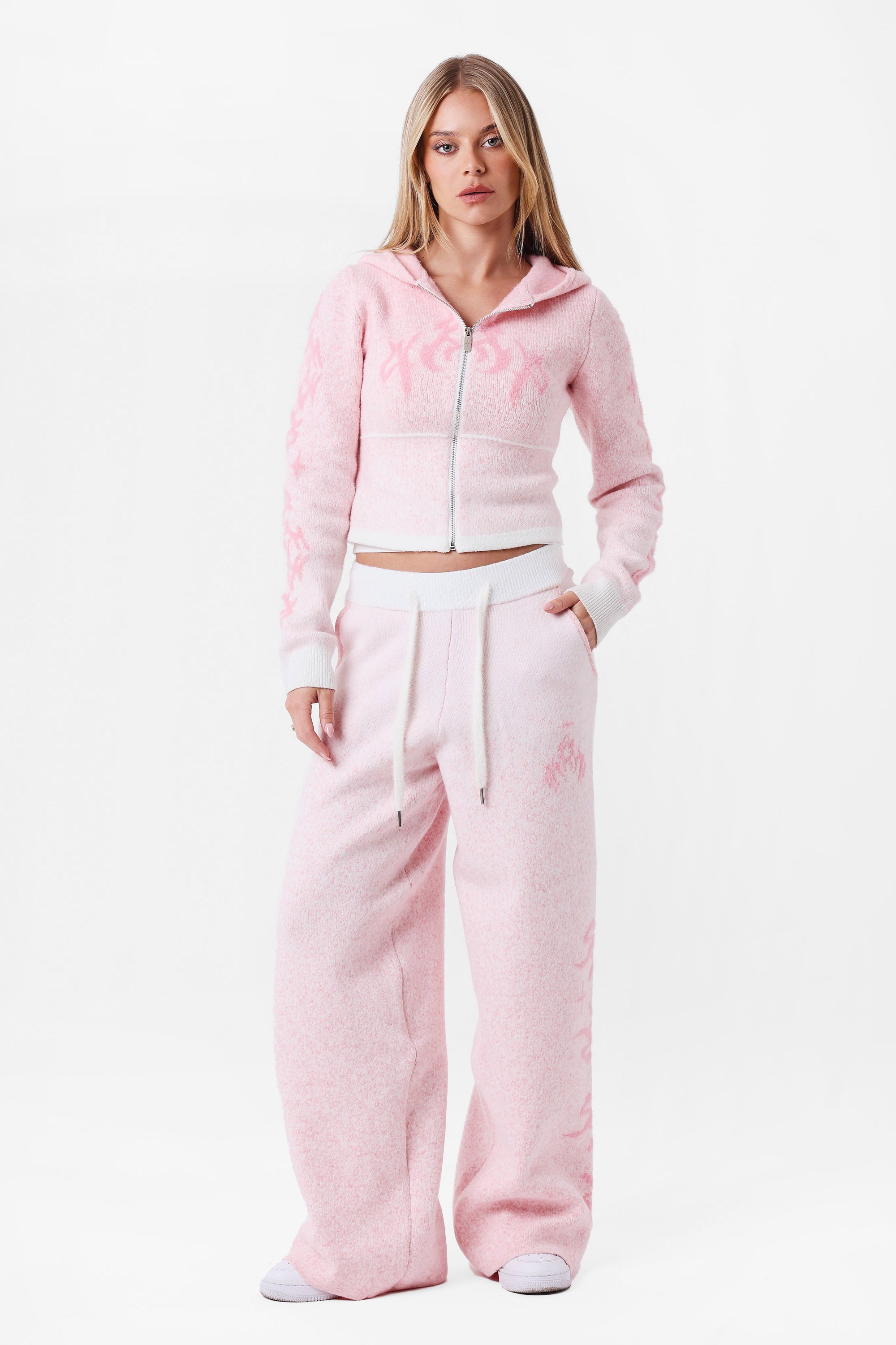 Crop Strickjacke - Pink + Offwhite