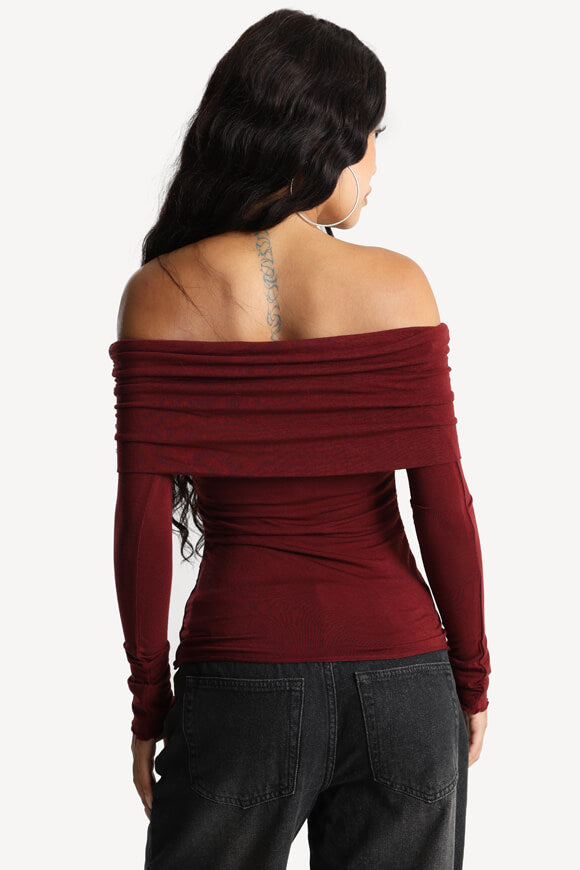 Off Shoulder Langarmshirt - Bordeaux
