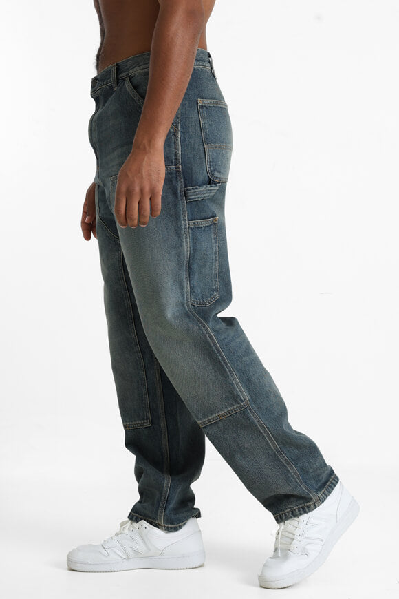Double Knee Relaxed Straight Fit Jeans - Blue