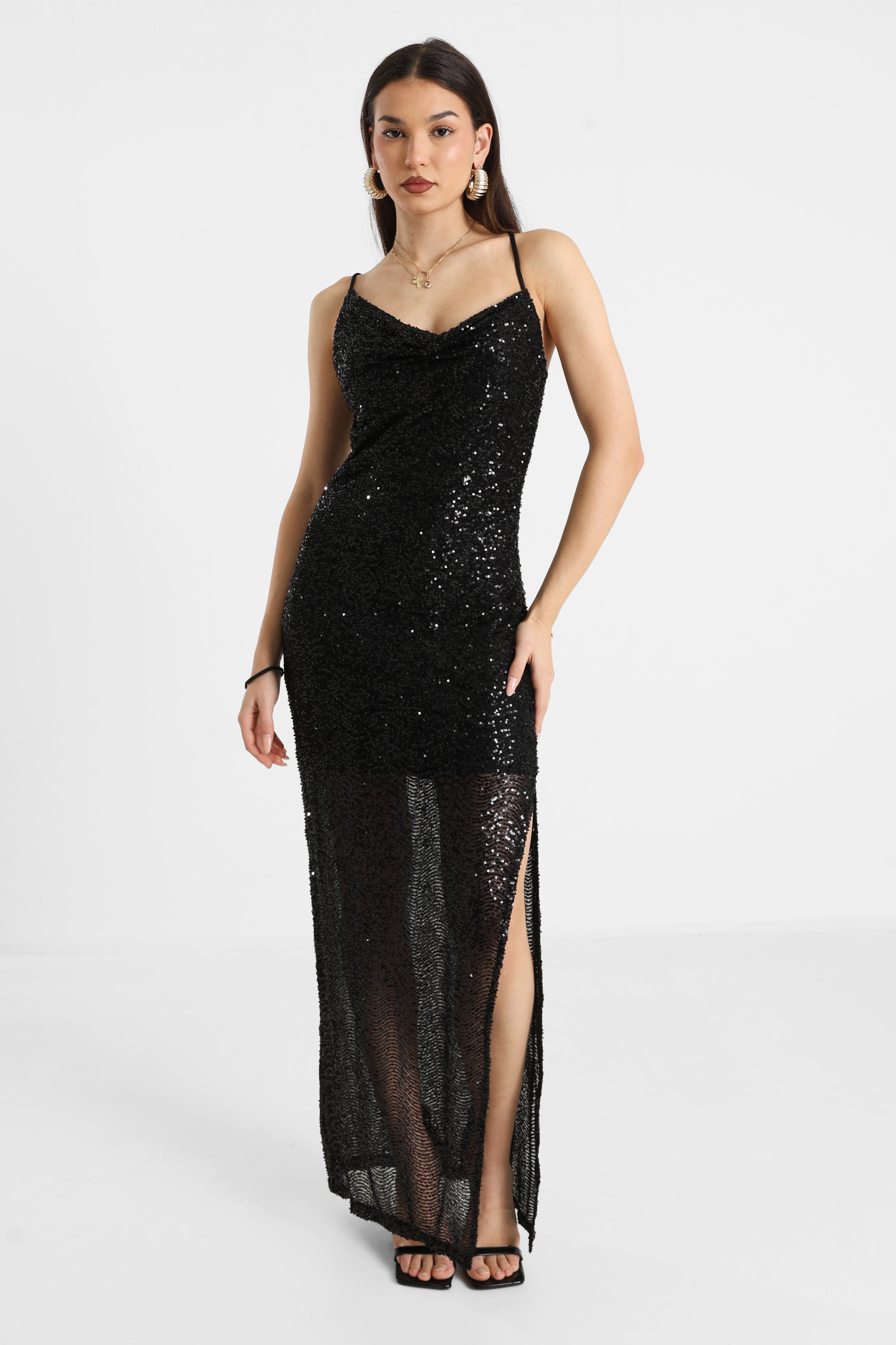 Robe maxi à paillettes - Noir