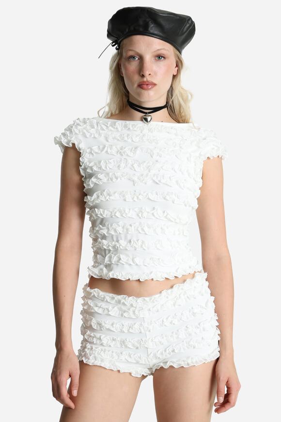 Neckholder Crop Top mit Rüschen - Offwhite