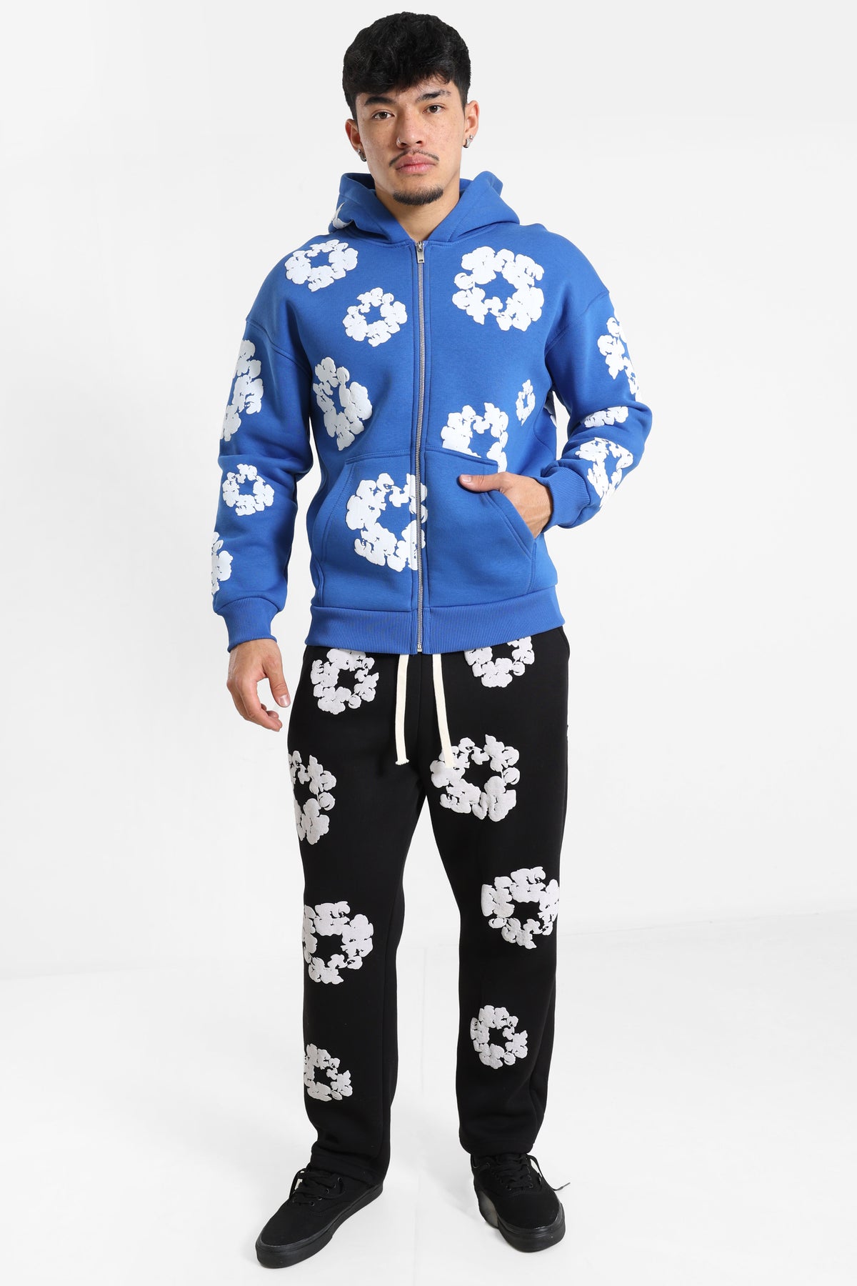 Kapuzensweatjacke - Royal + White
