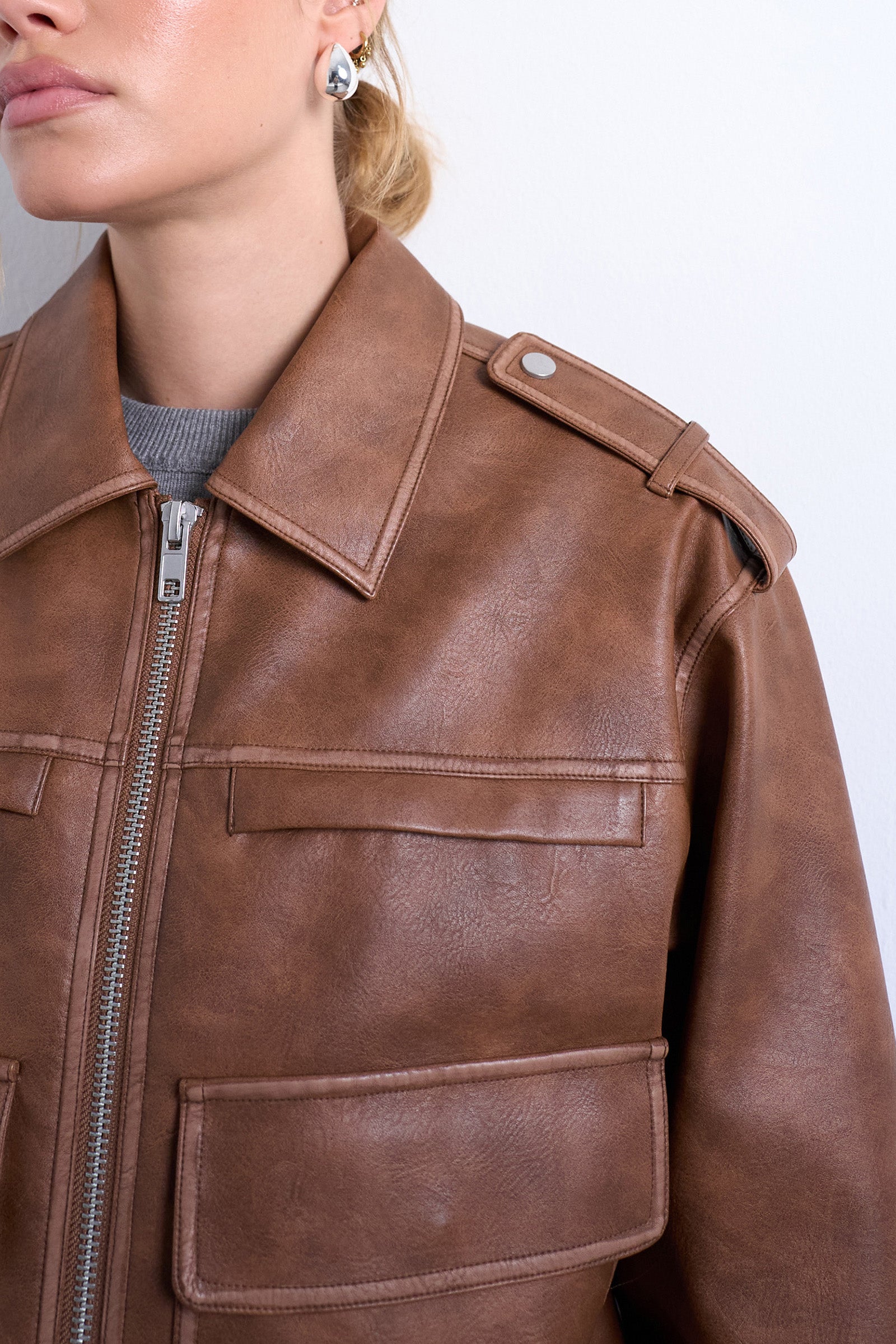 TSMADISON Kunstleder Bikerjacke - Brown Lentil