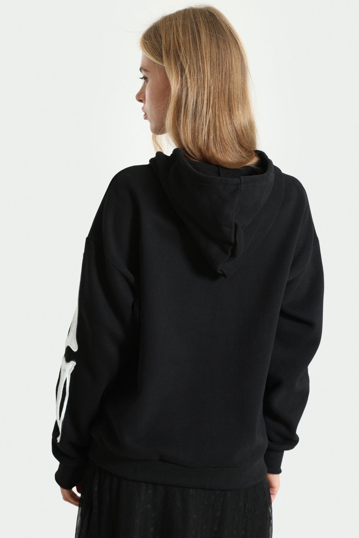 Oversize Kapuzensweatjacke - Black + White