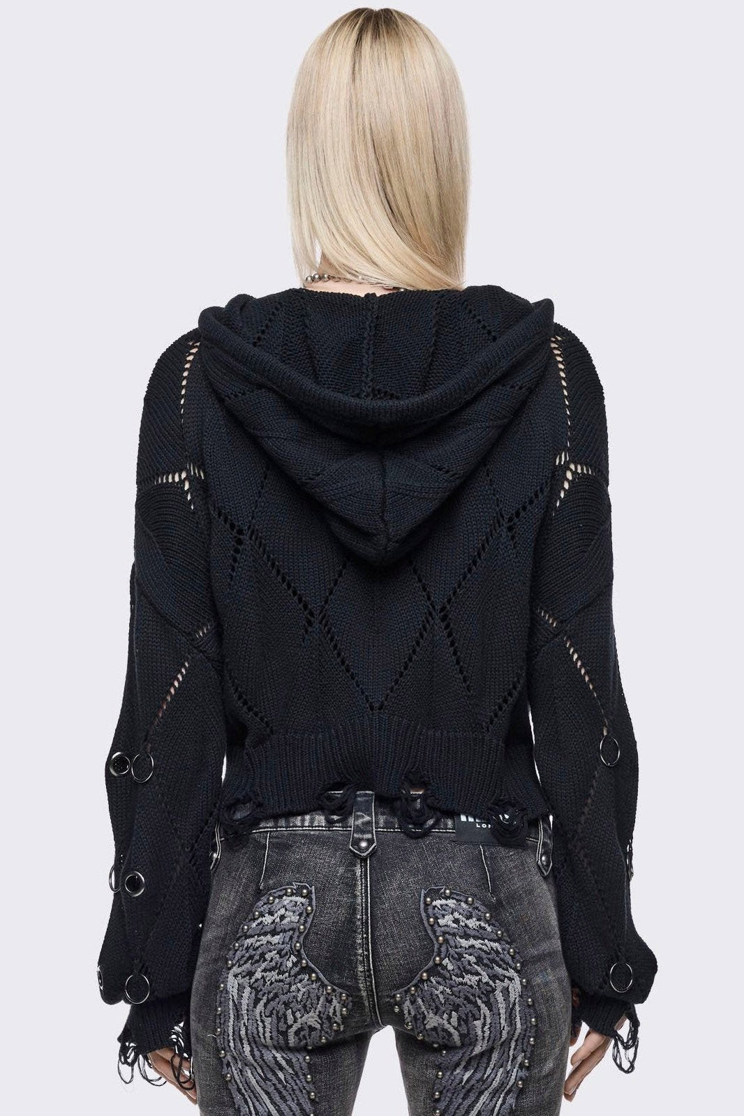 Ruin Crop Strickjacke mit Nieten - Black