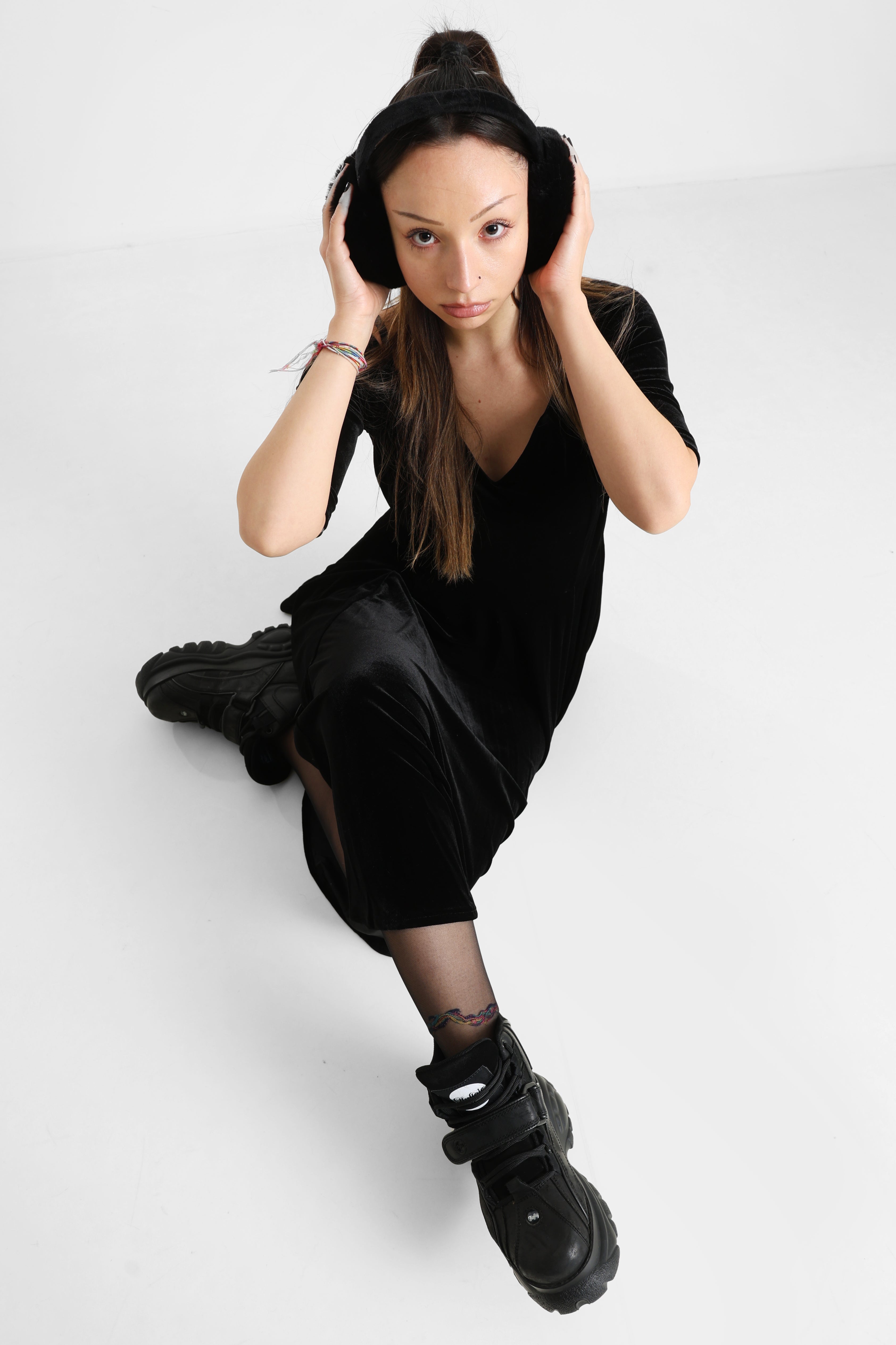 Amalia robe midi en velours - Black