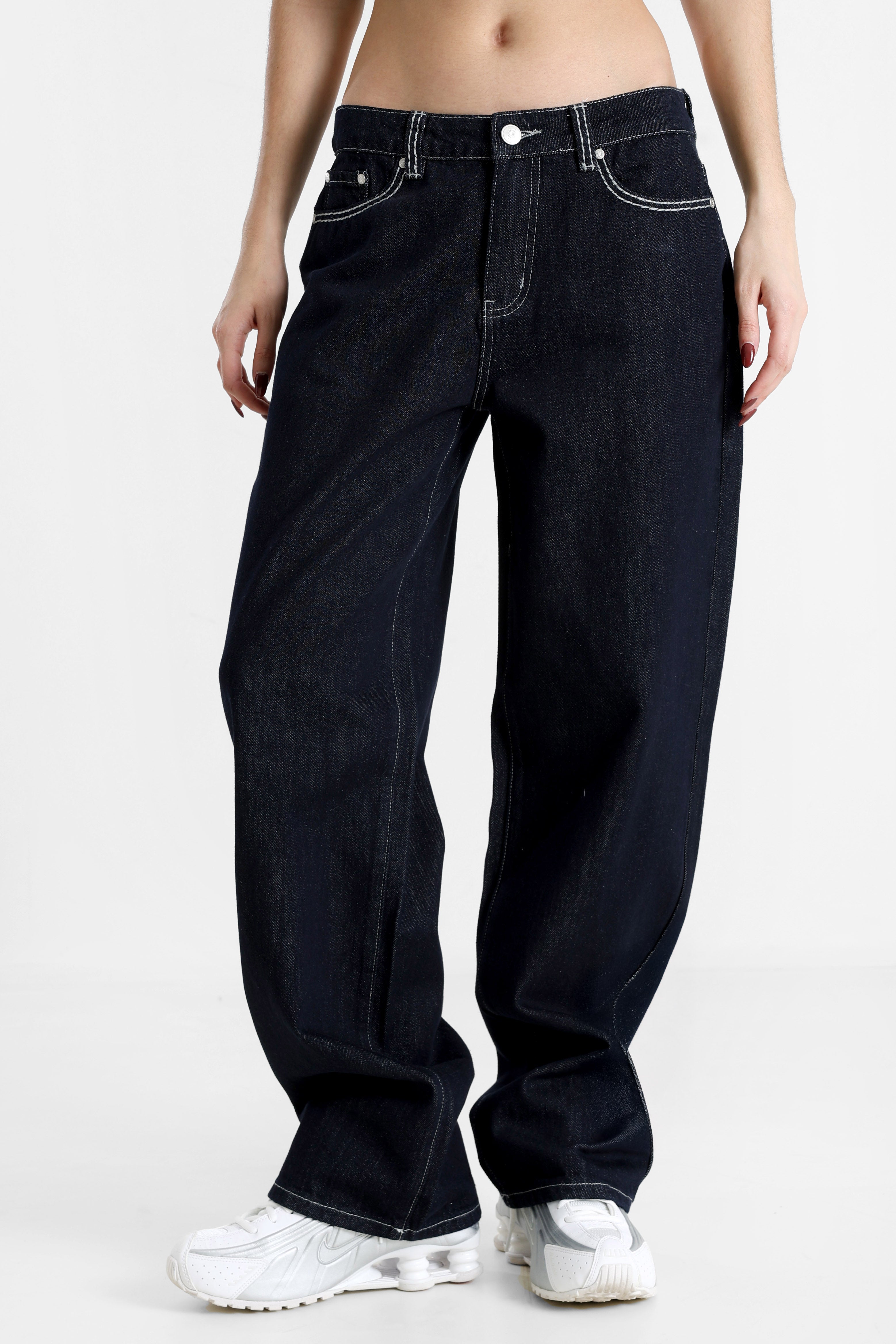 Baggy Fit Jeans - Dunkelblau + Hellgrau