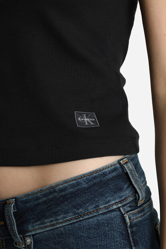 Crop top a coste - Nero