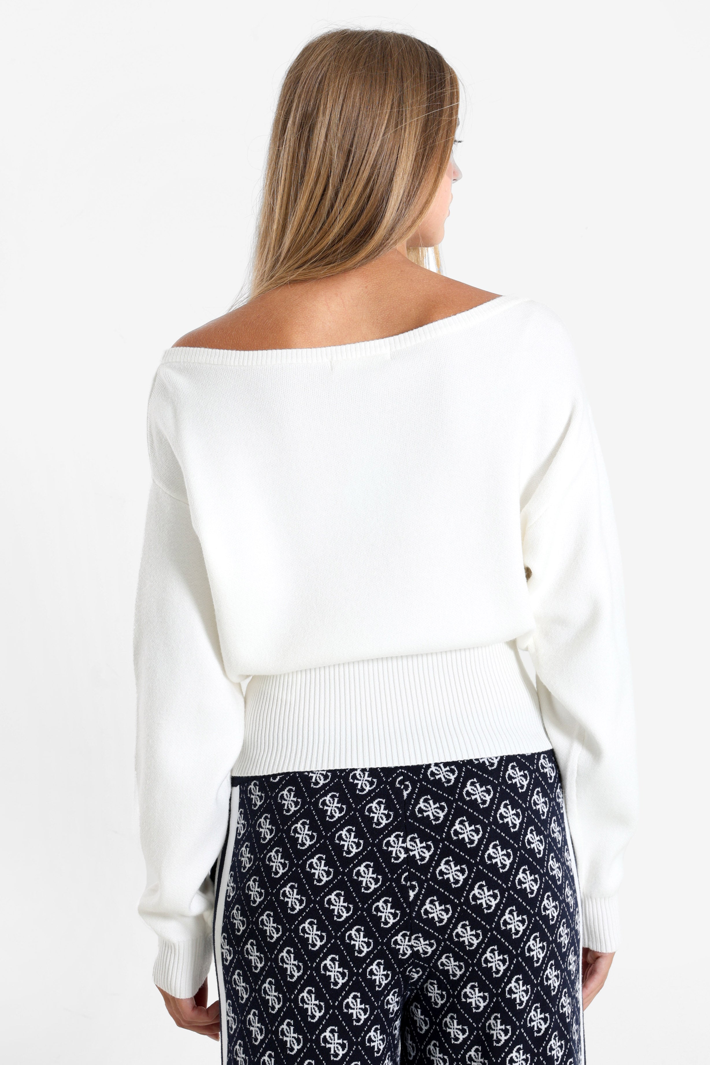Off Shoulder Strickpullover - Offwhite