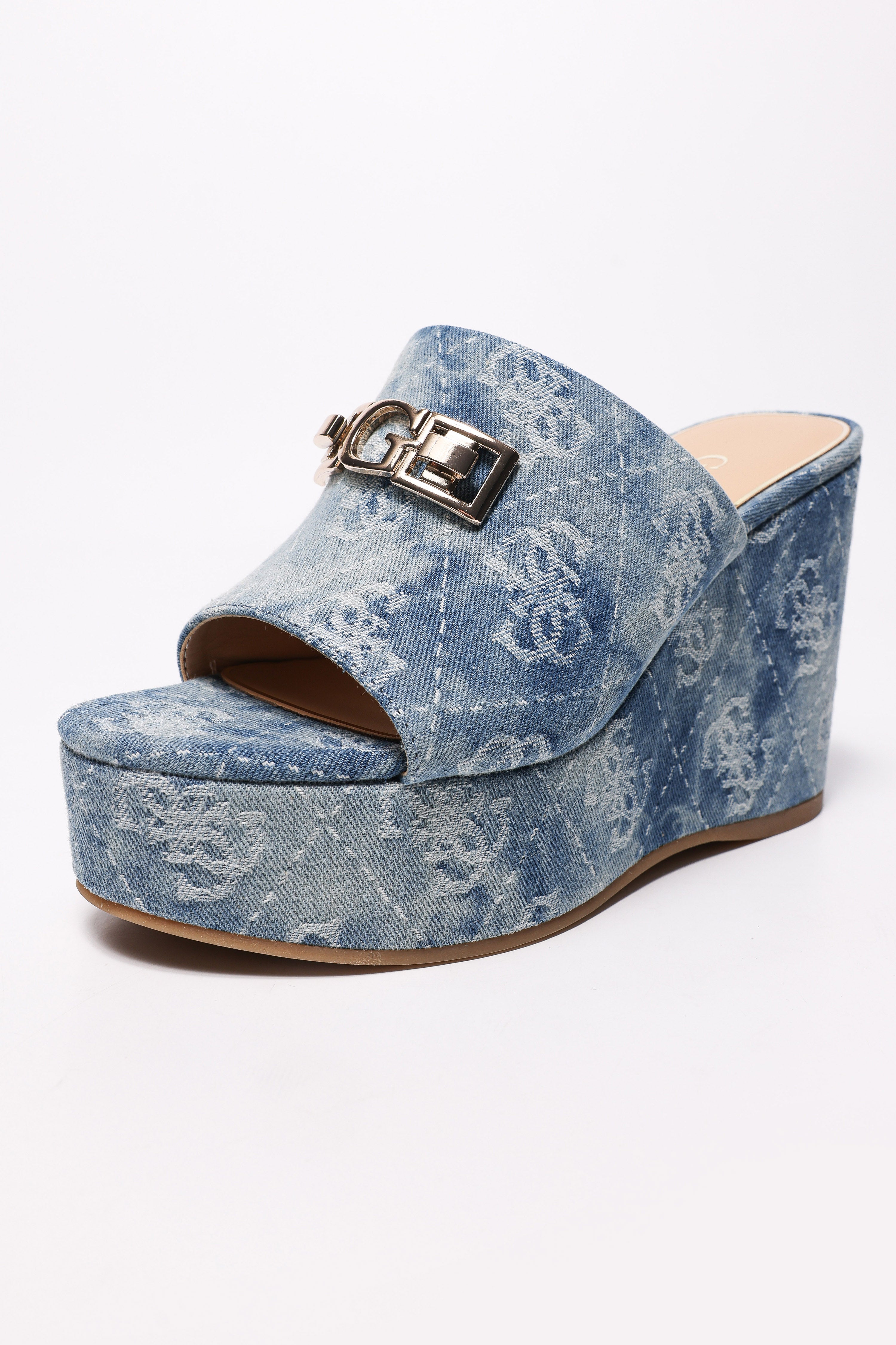 Evenza mules compensées en jean - Blue