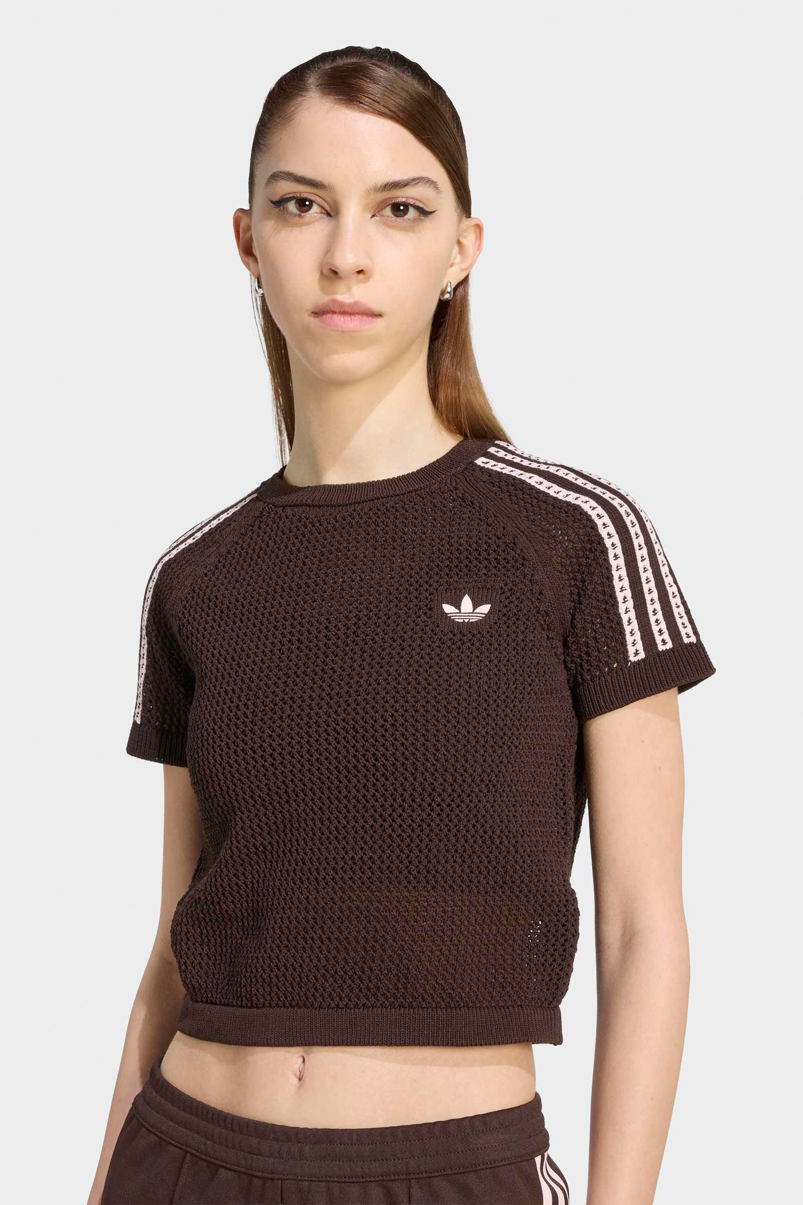 Crochet cropped T-shirt - Aurora Coffee