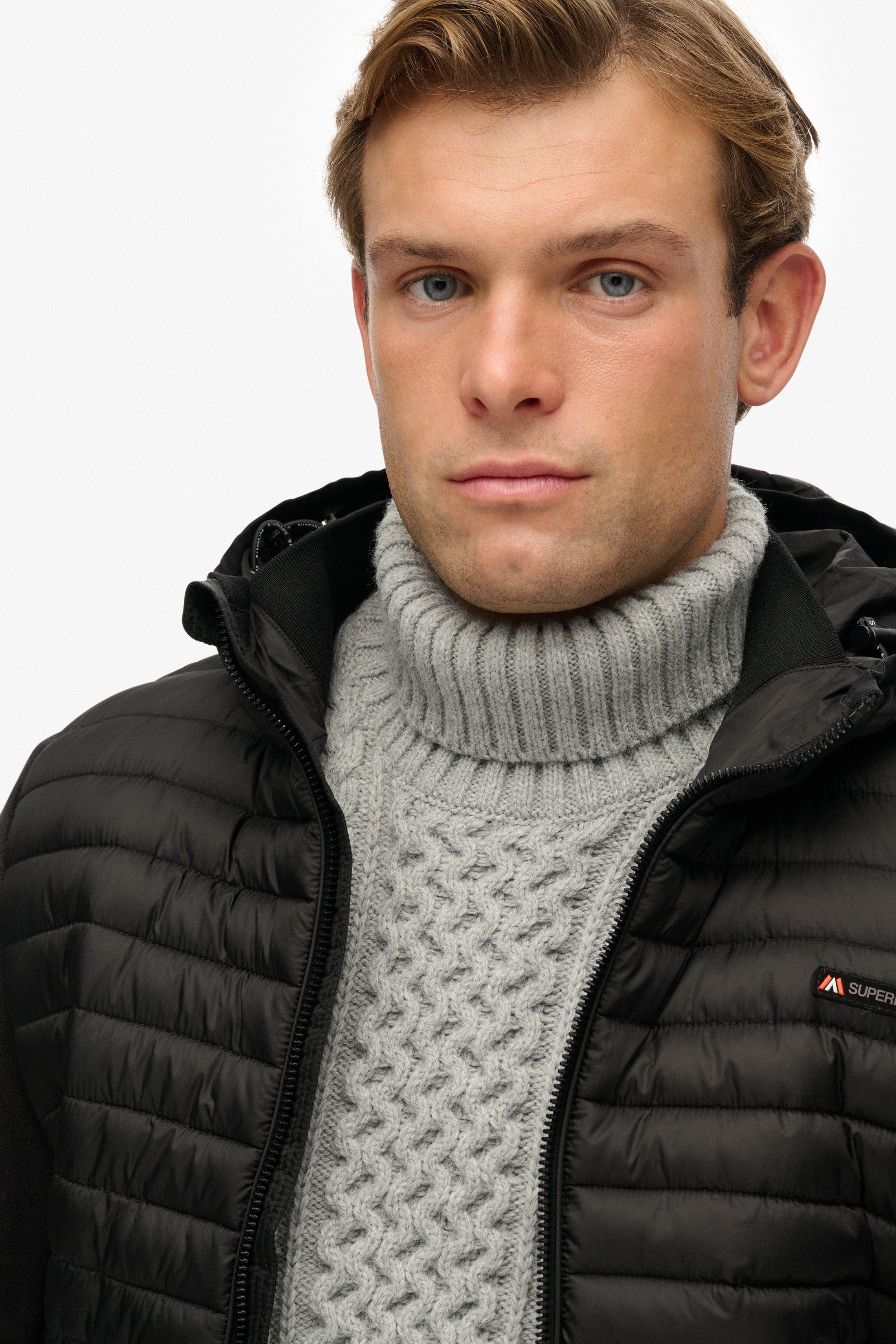 Quilted nylon & fleece jacket - Black