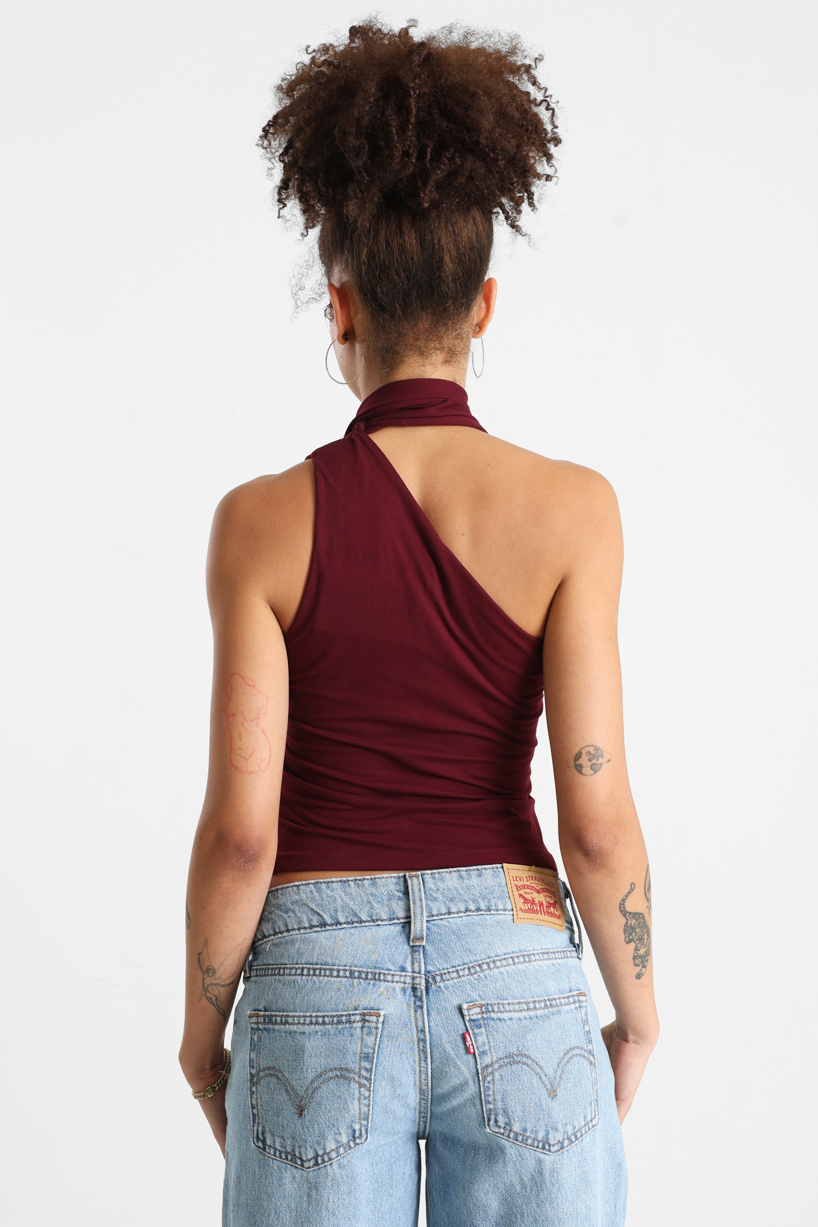 One Shoulder Crop Top - Bordeaux