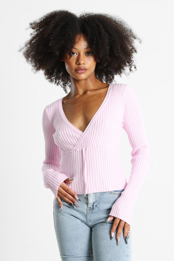 Gerippter Crop Feinstrickpullover - Hell Pink