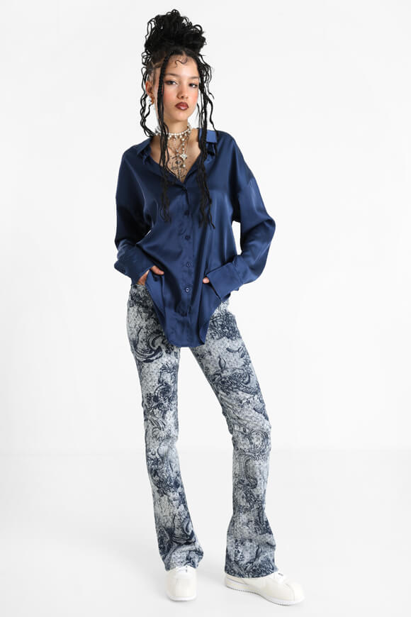 Chemise ample satinée - Bleu marine