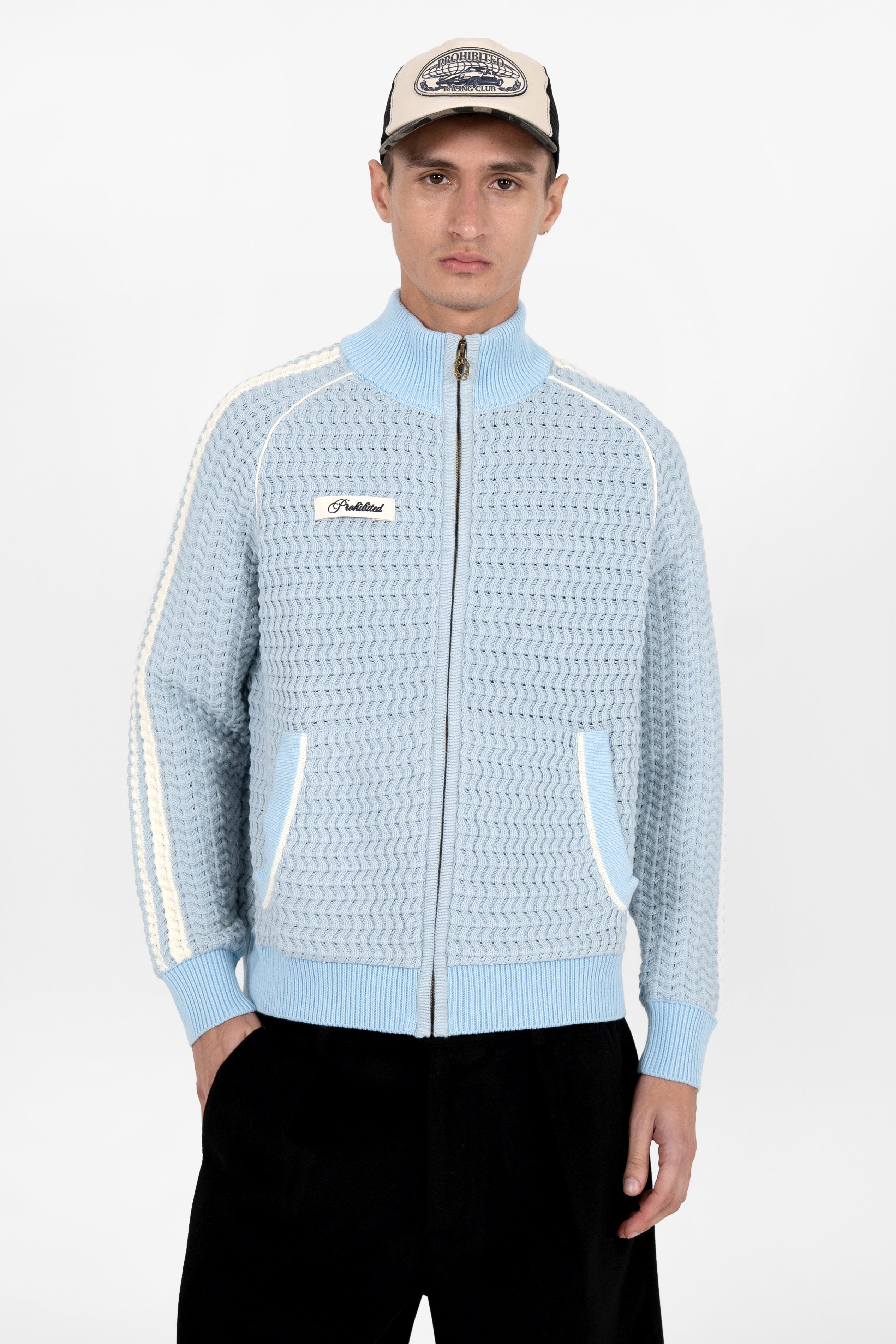 Strickjacke - Light Blue + Offwhite
