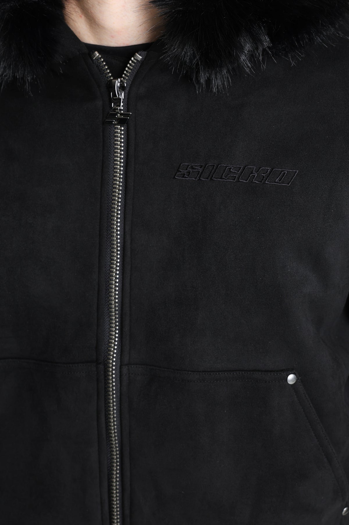 Kunstwildleder Bomberjacke - Schwarz