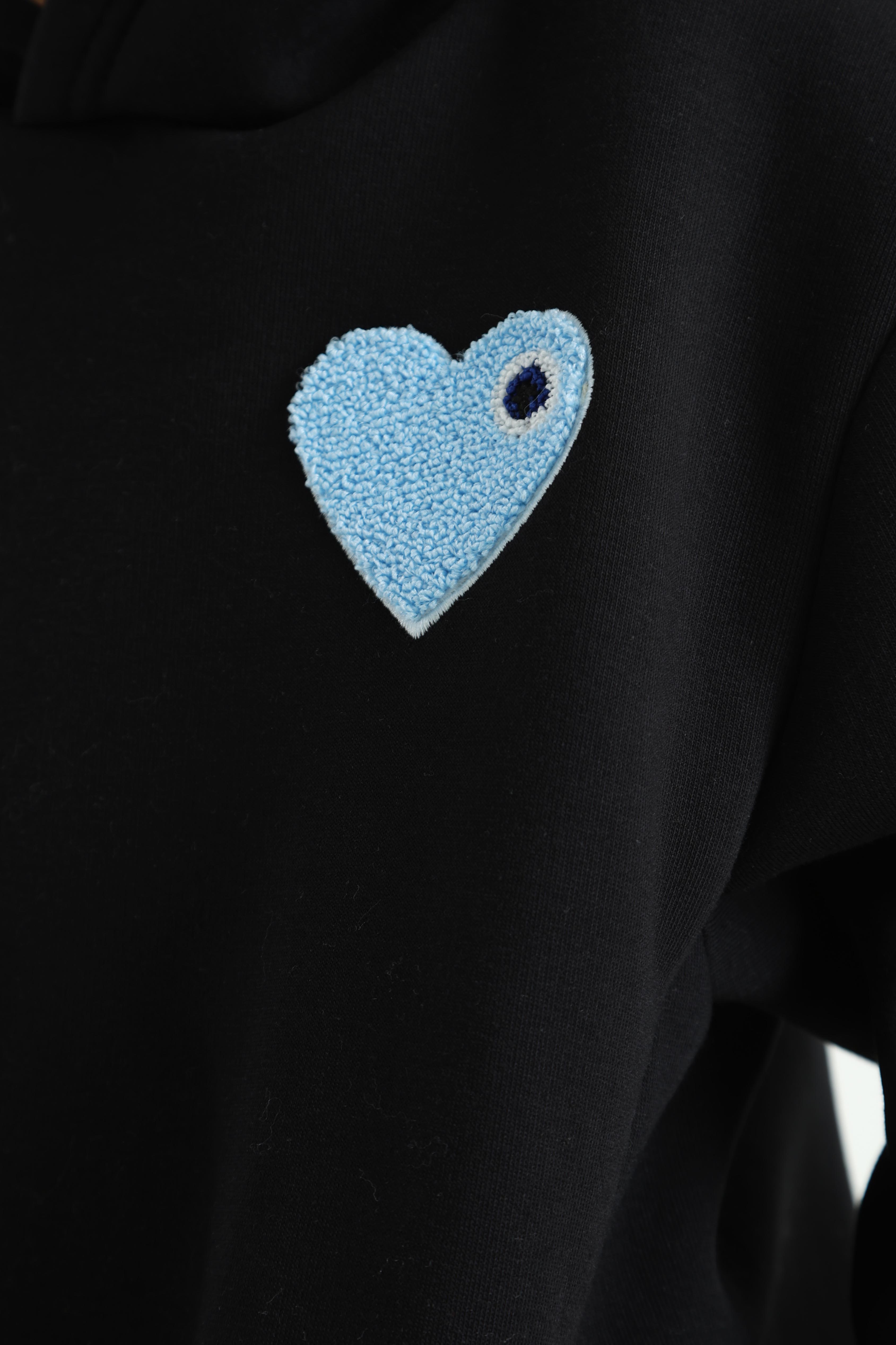 Felpa con cappuccio Heart - Black + Light Blue