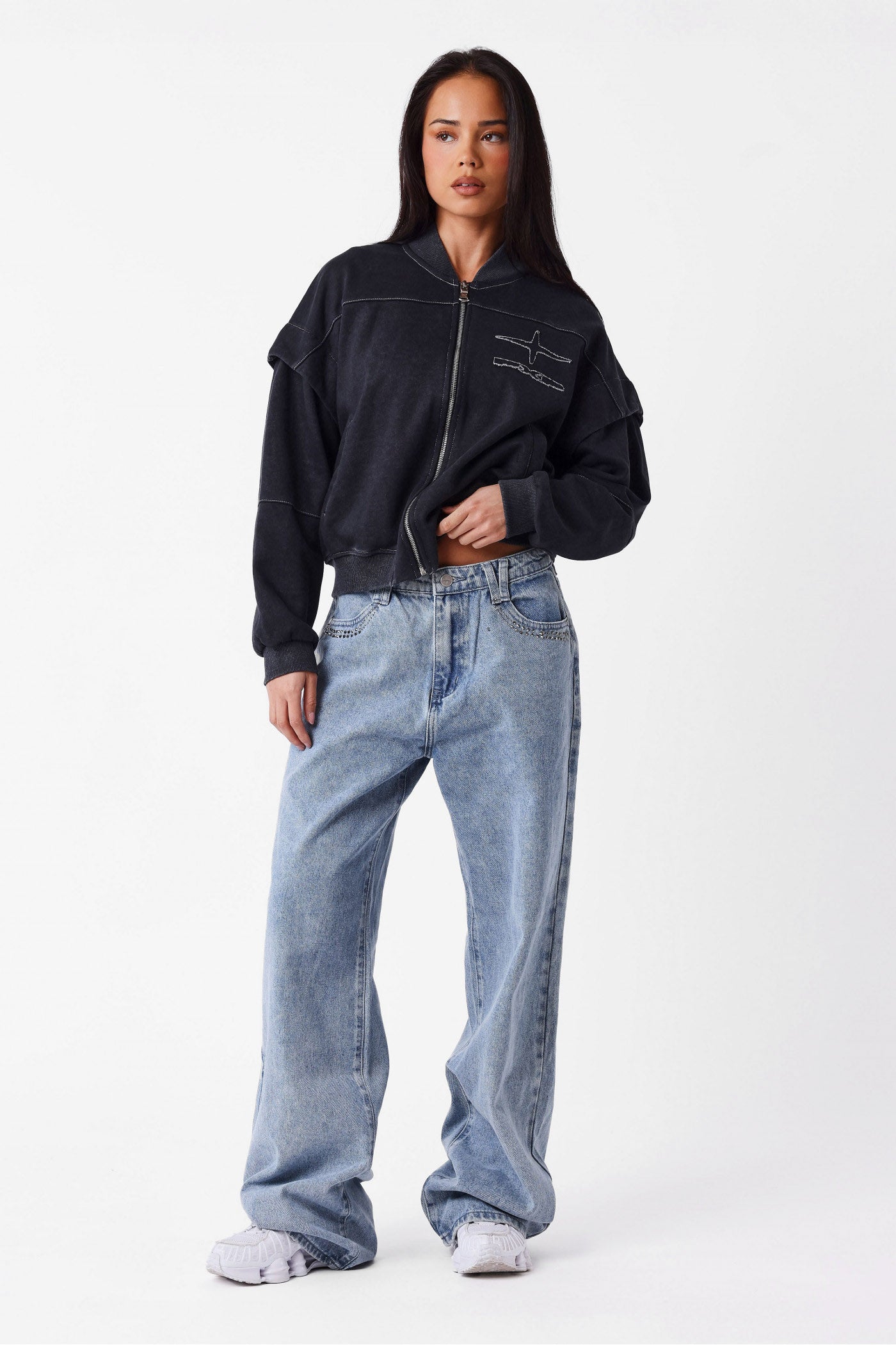 Sweatjacke - Black Washed