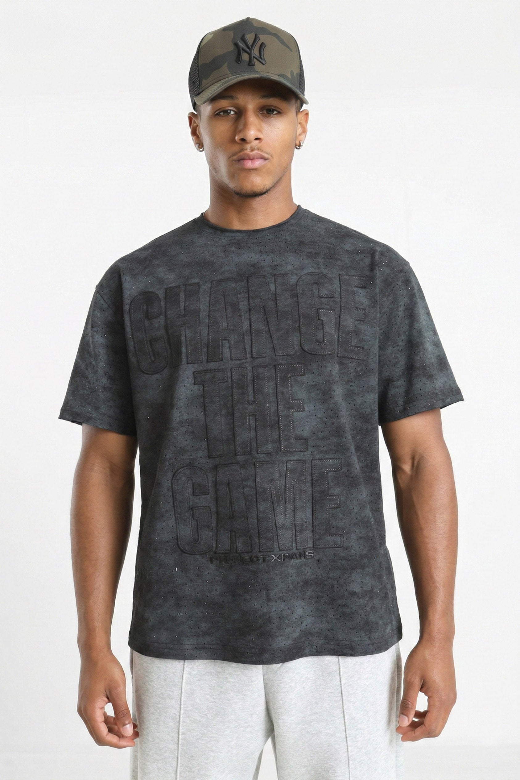 T-Shirt mit Strass - Black Washed