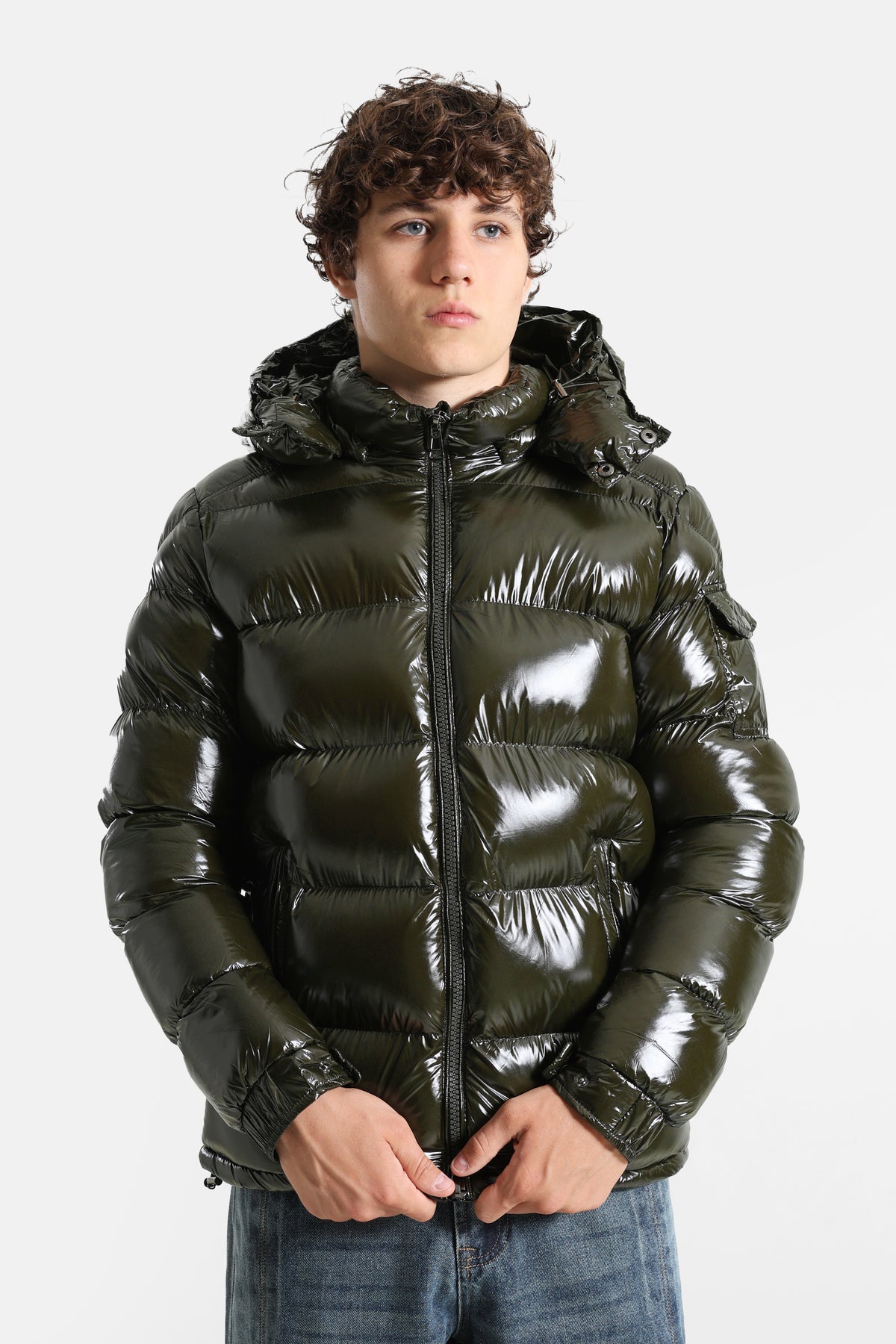 Pufferjacke in Glanz-Optik - Dark Olive
