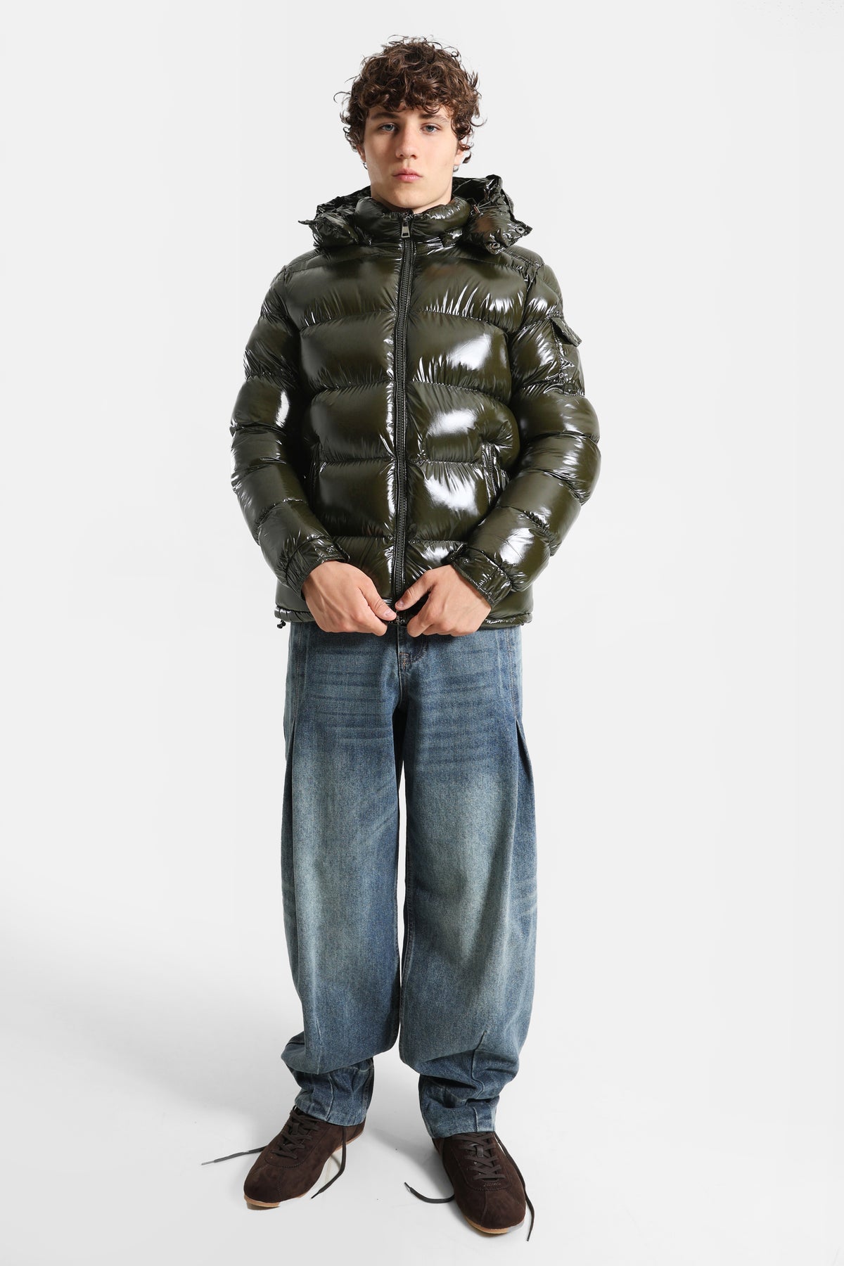 Pufferjacke in Glanz-Optik - Dark Olive