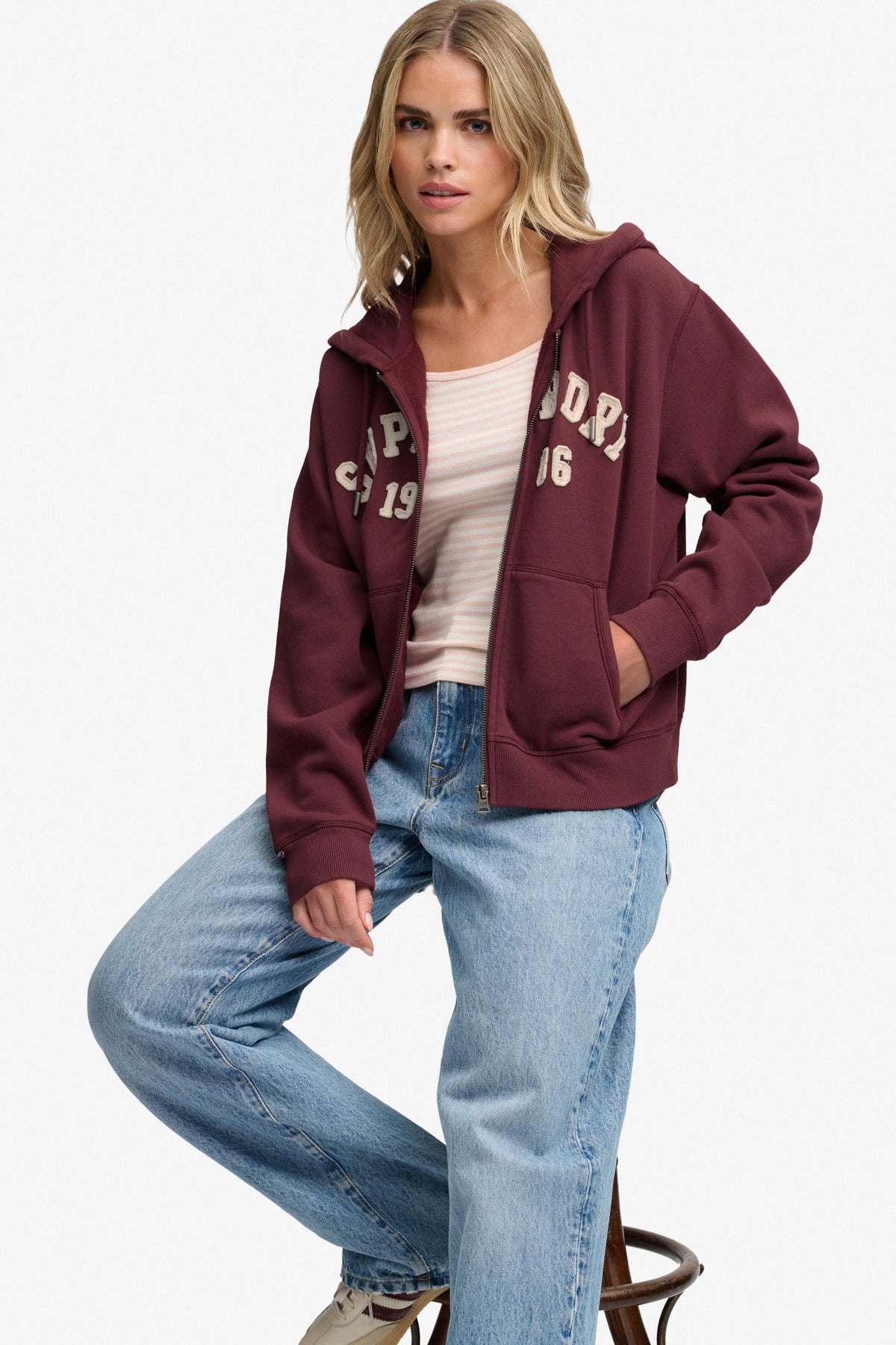 Kapuzensweatjacke - Port Red