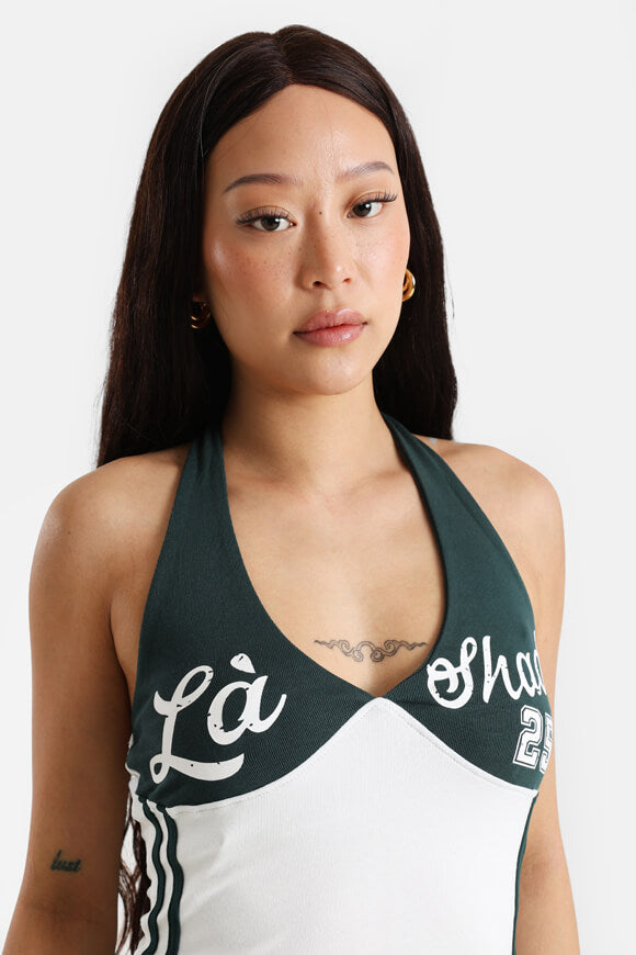 Halter neck crop top - white + green