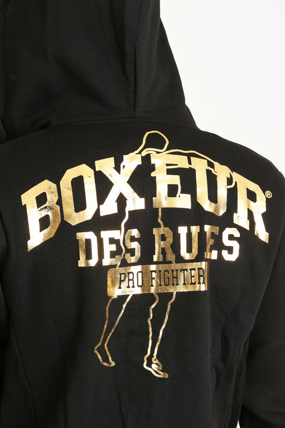 Kapuzensweatjacke - Schwarz + Goldfarbe