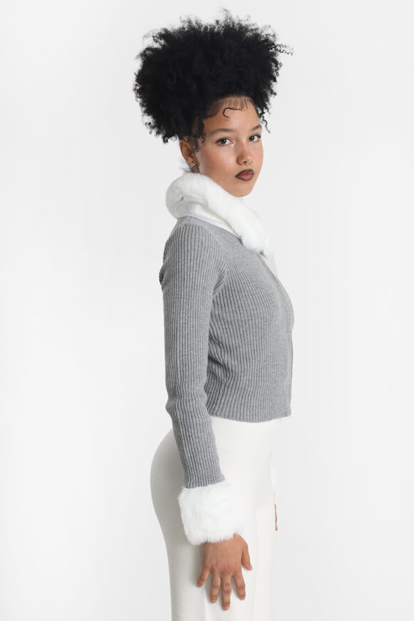 Gerippte Crop Strickjacke - Grau meliert