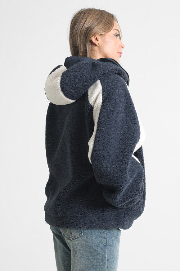 Oversize Teddy Jacke - Marineblau + Offwhite