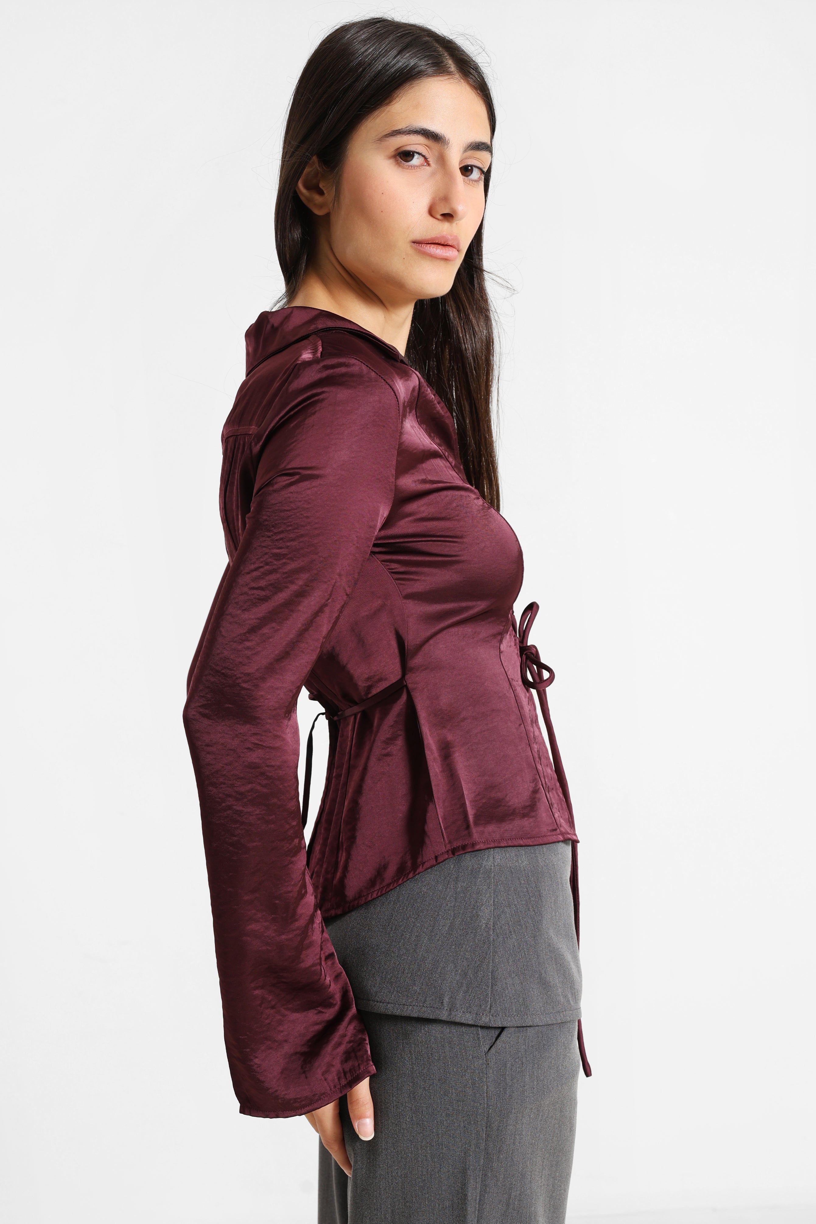 Satin Hemd - Aubergine