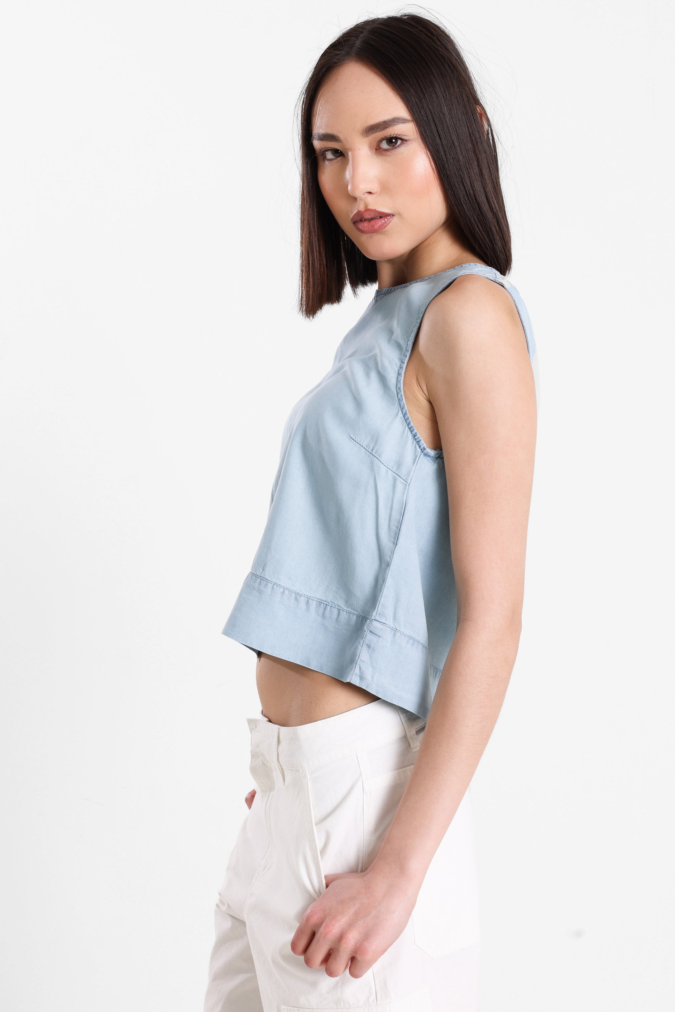 ONLDORSI Crop Top - Light Blue Denim