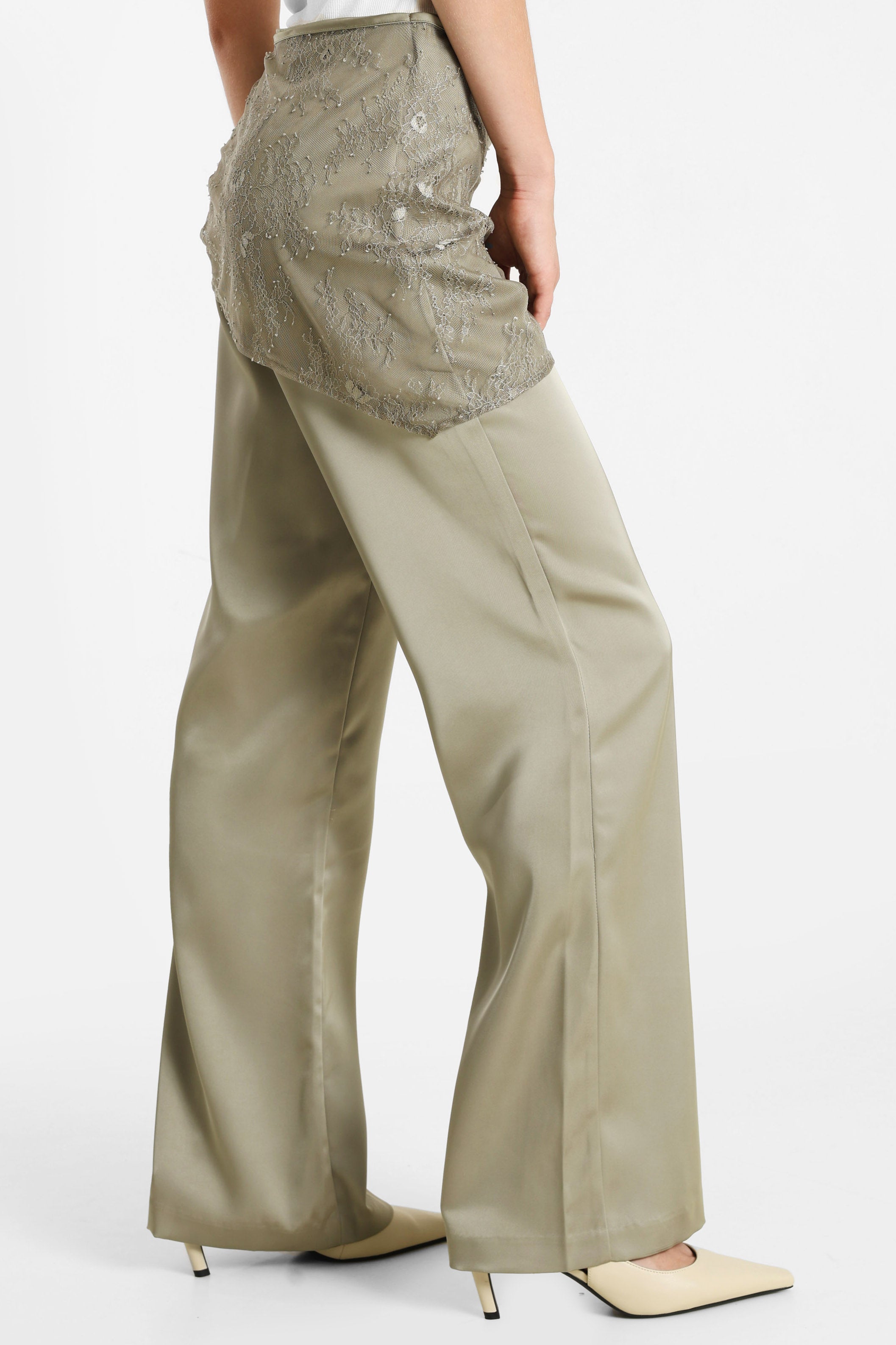 Pantalon satiné avec foulard - Vert olive