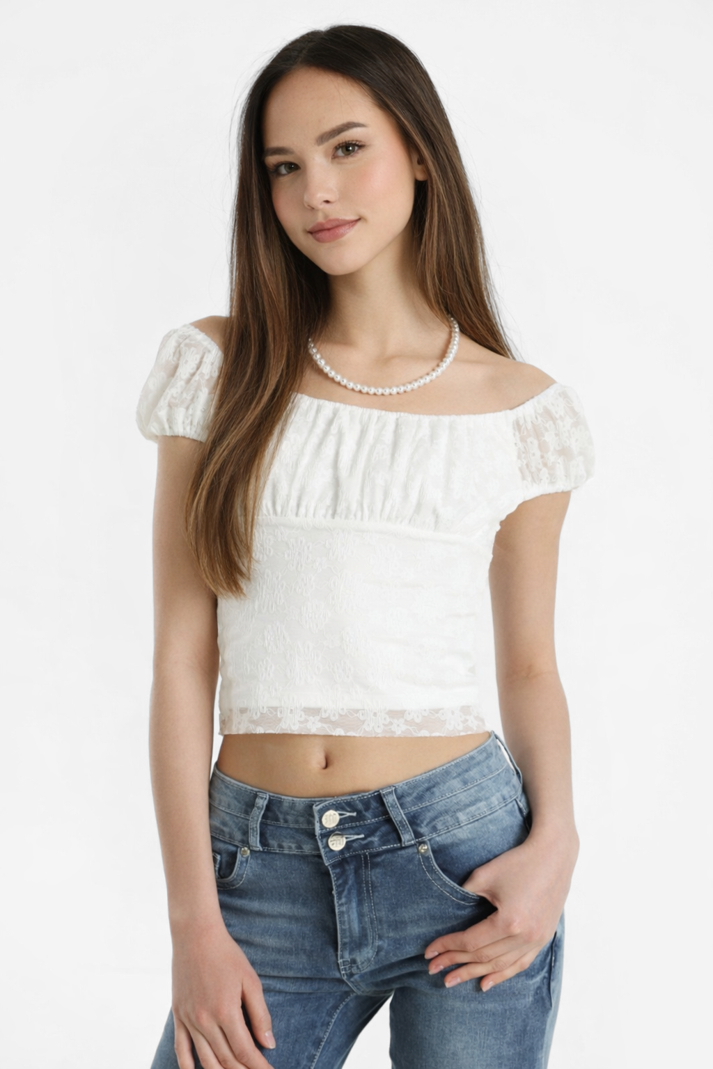 Spitzen Crop Top - Weiss