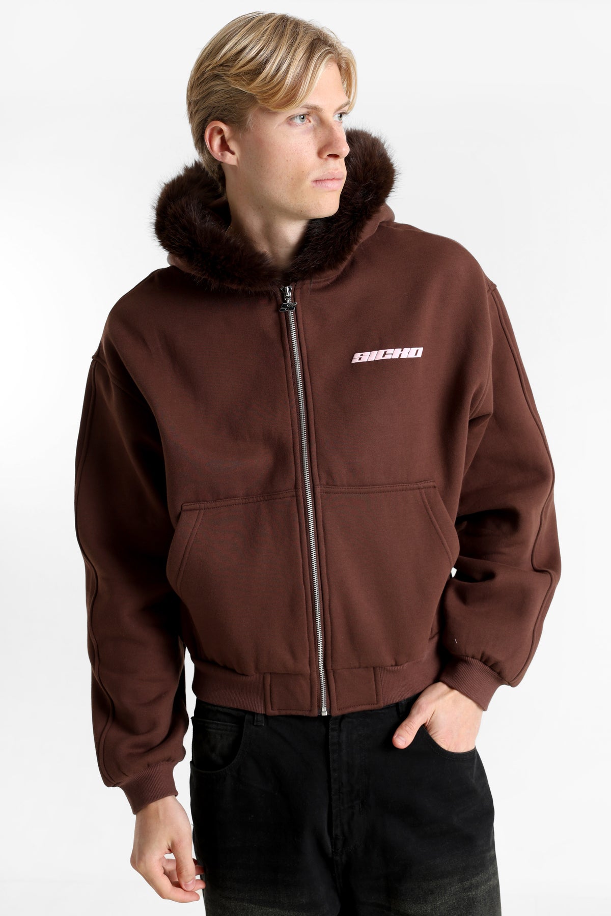 Kapuzensweatjacke - Braun + Rosa
