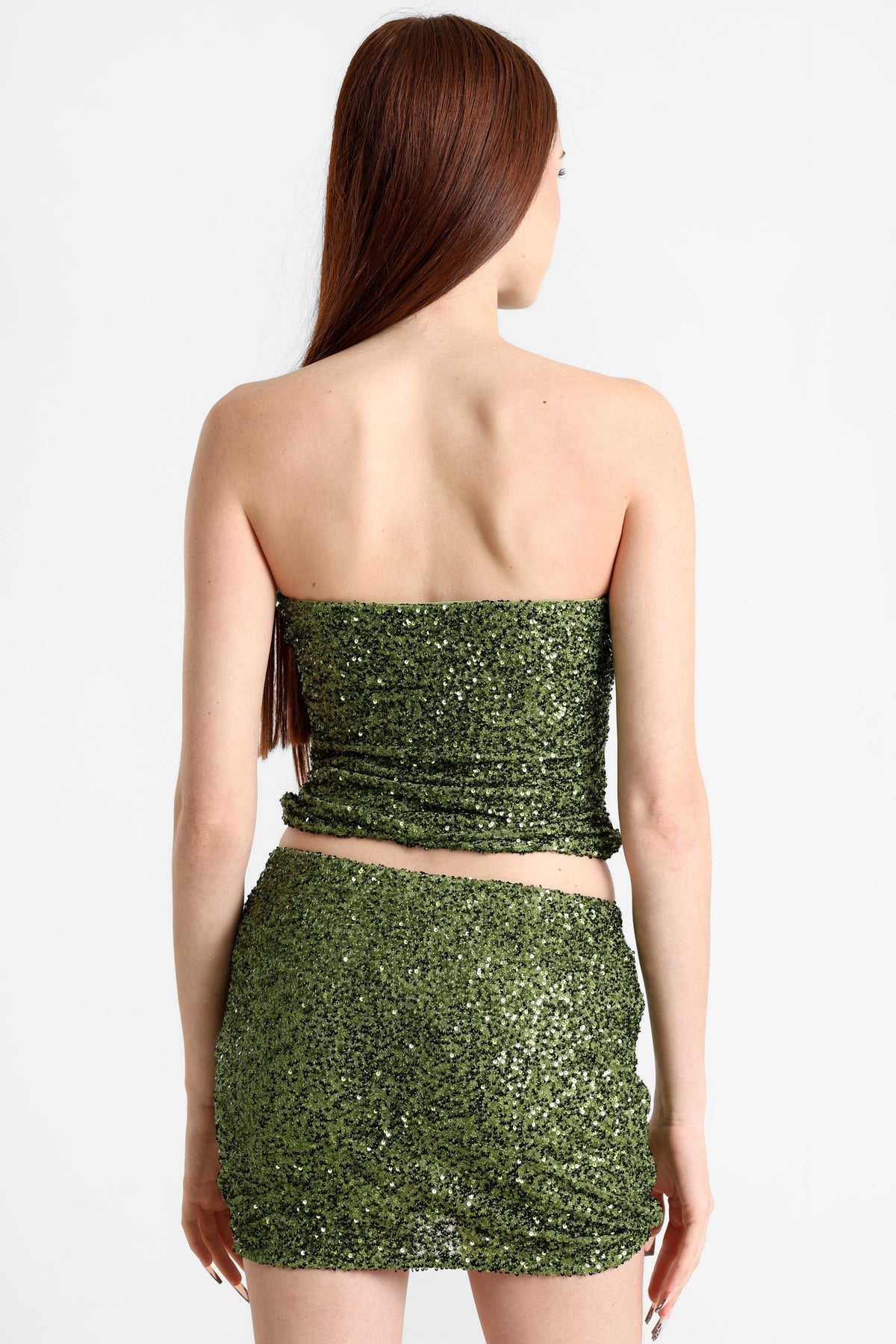 Top corto a fascia con paillettes - Verde