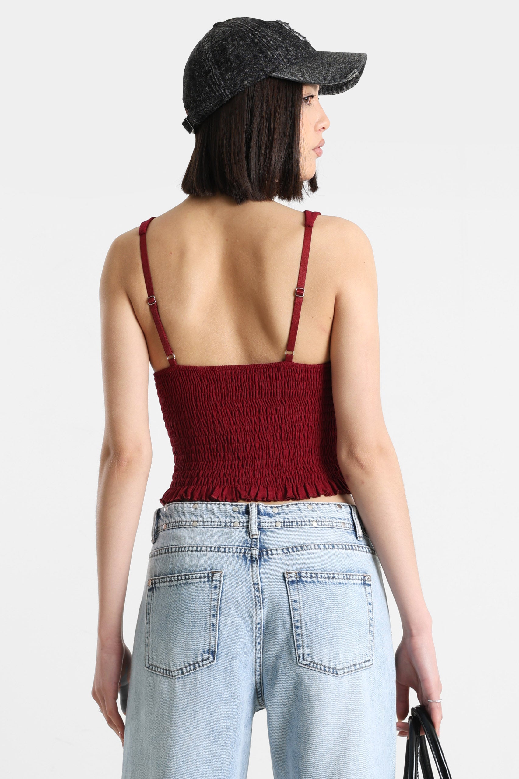 Gesmoktes Crop Top - Bordeaux