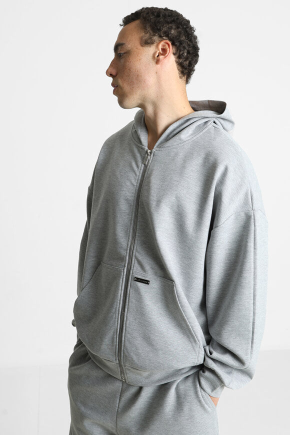Kapuzensweatjacke - Grau meliert