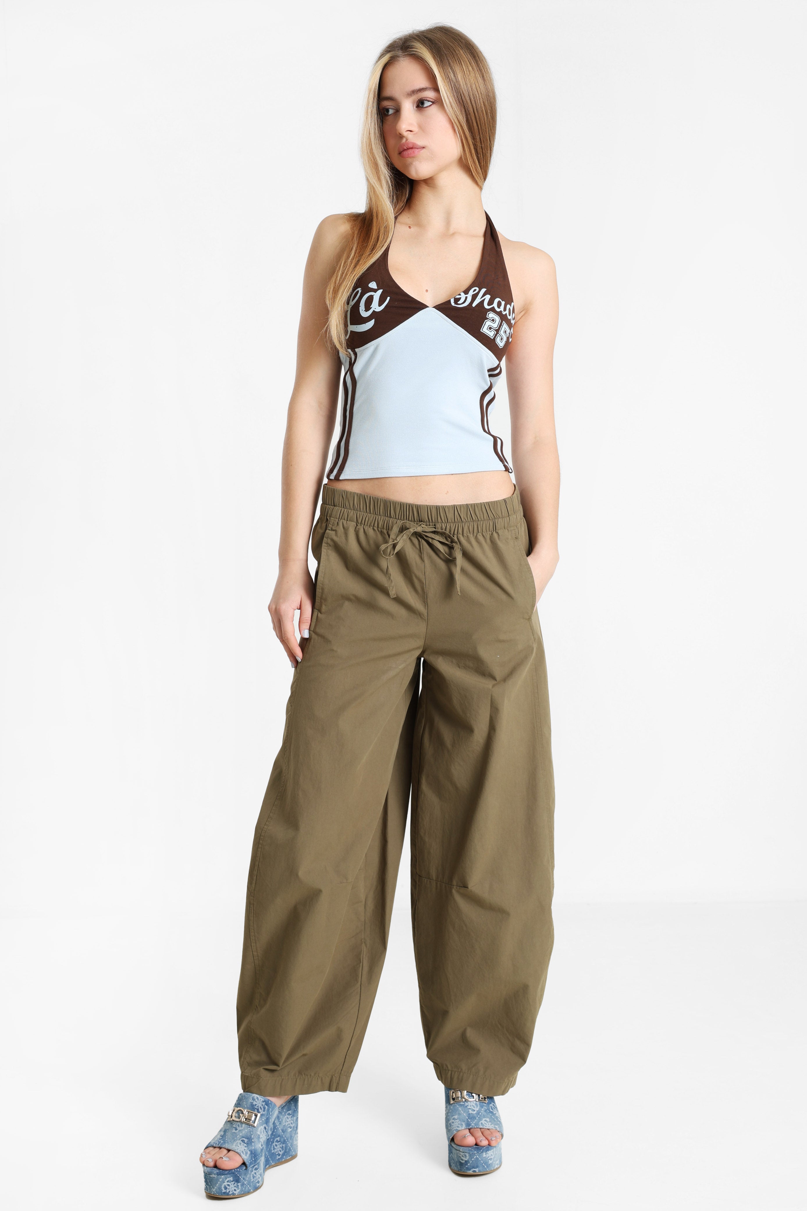 Barrel Fit Stoffhose - Kaki