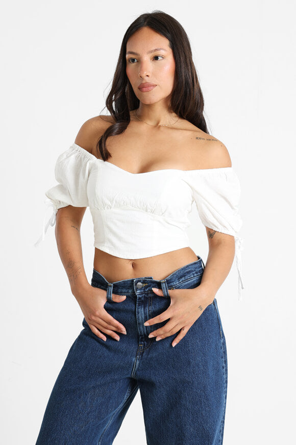 Off Shoulder Crop T-Shirt - Ecru
