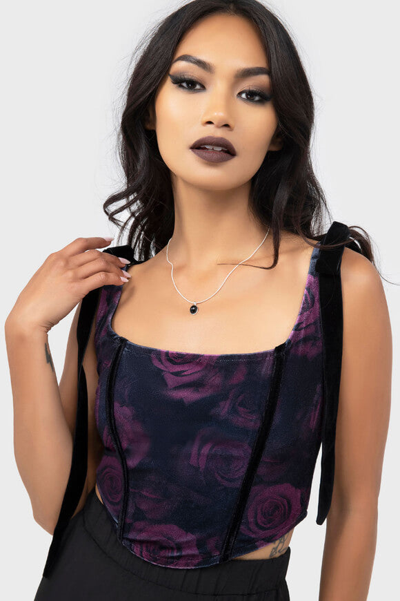 Samt Corsage-Top - Black + Purple