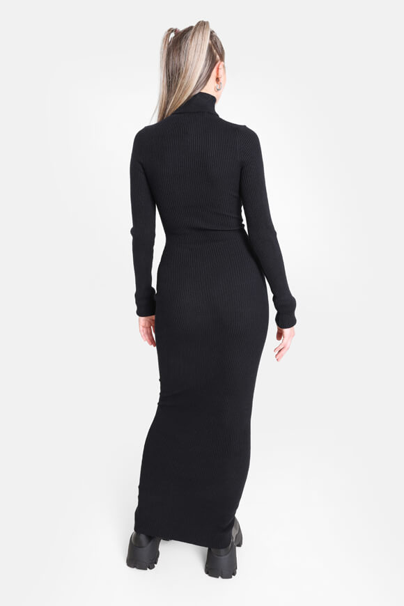 Geripptes Strickmaxikleid - Schwarz
