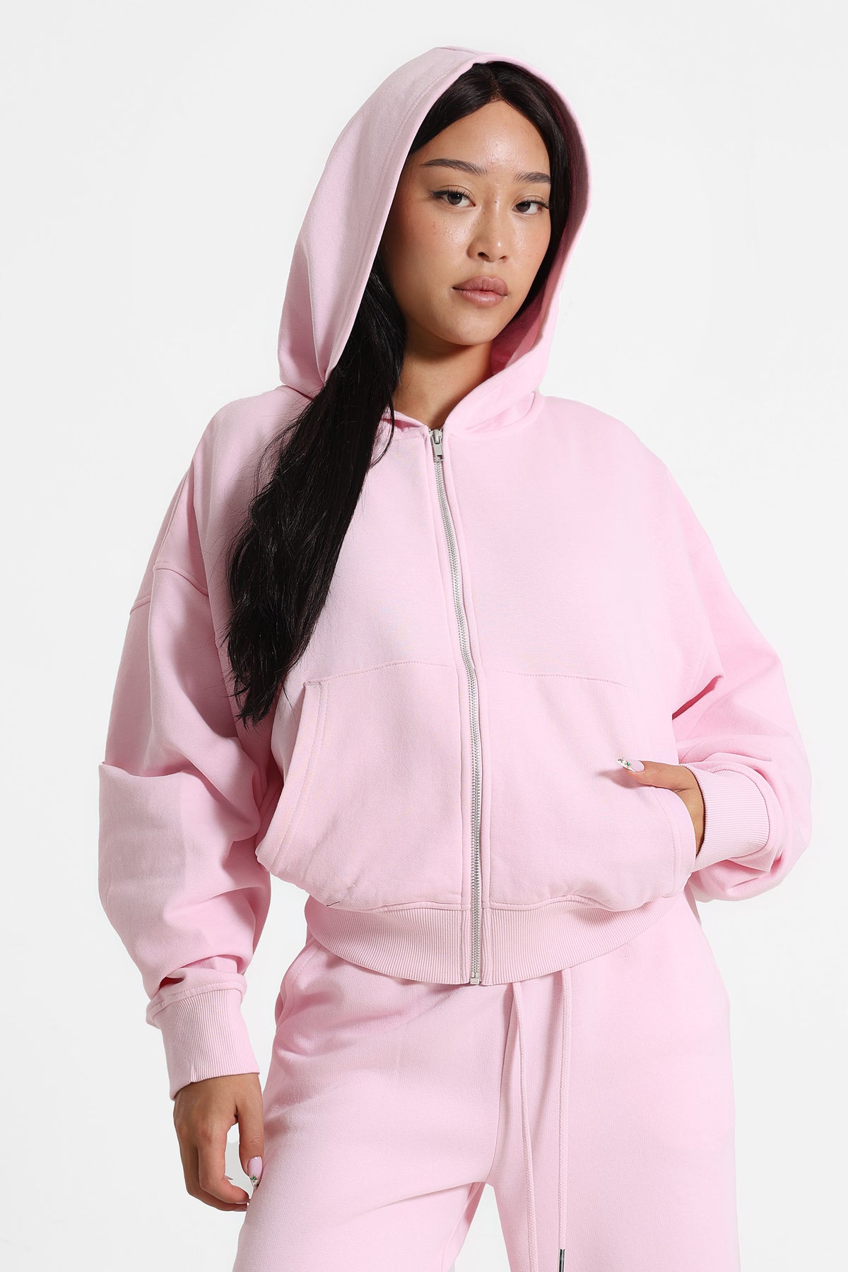 Felpa con cappuccio e zip - Rosa